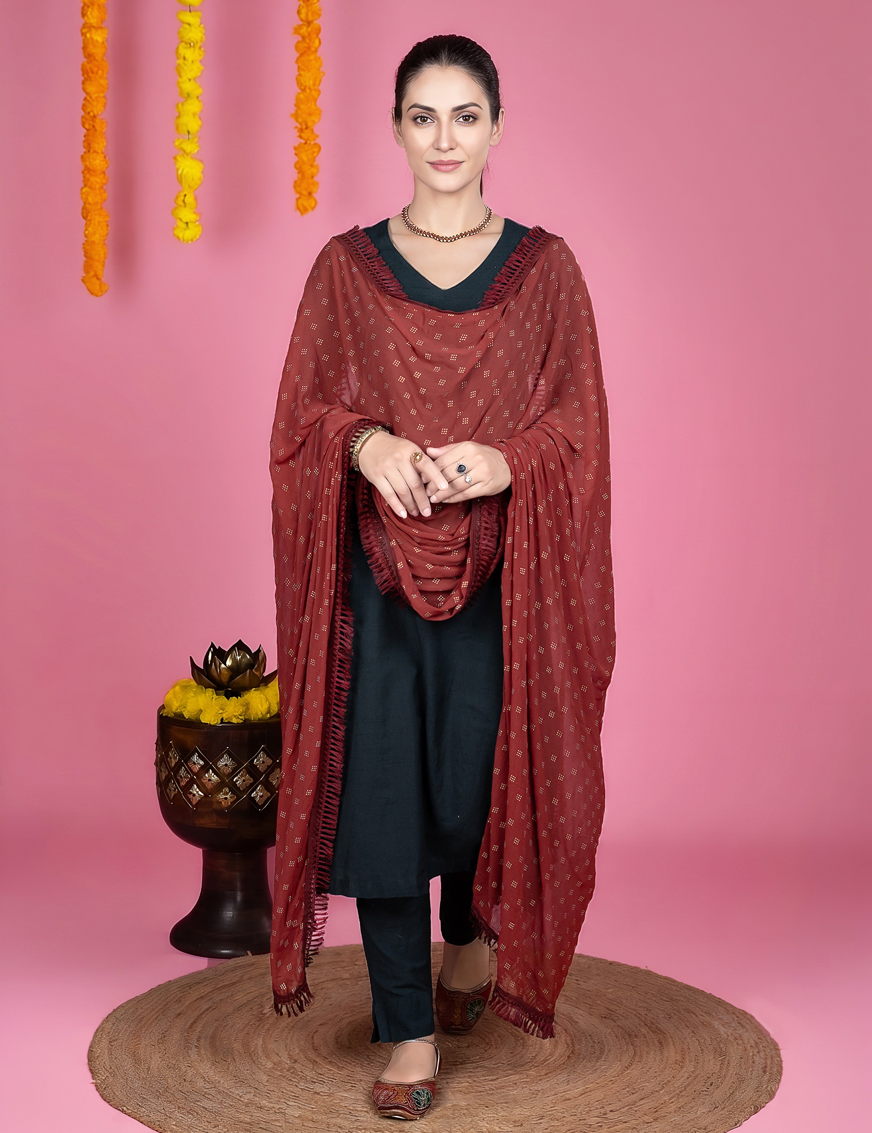 Geometric Chiffon Dew Drops Dupatta
