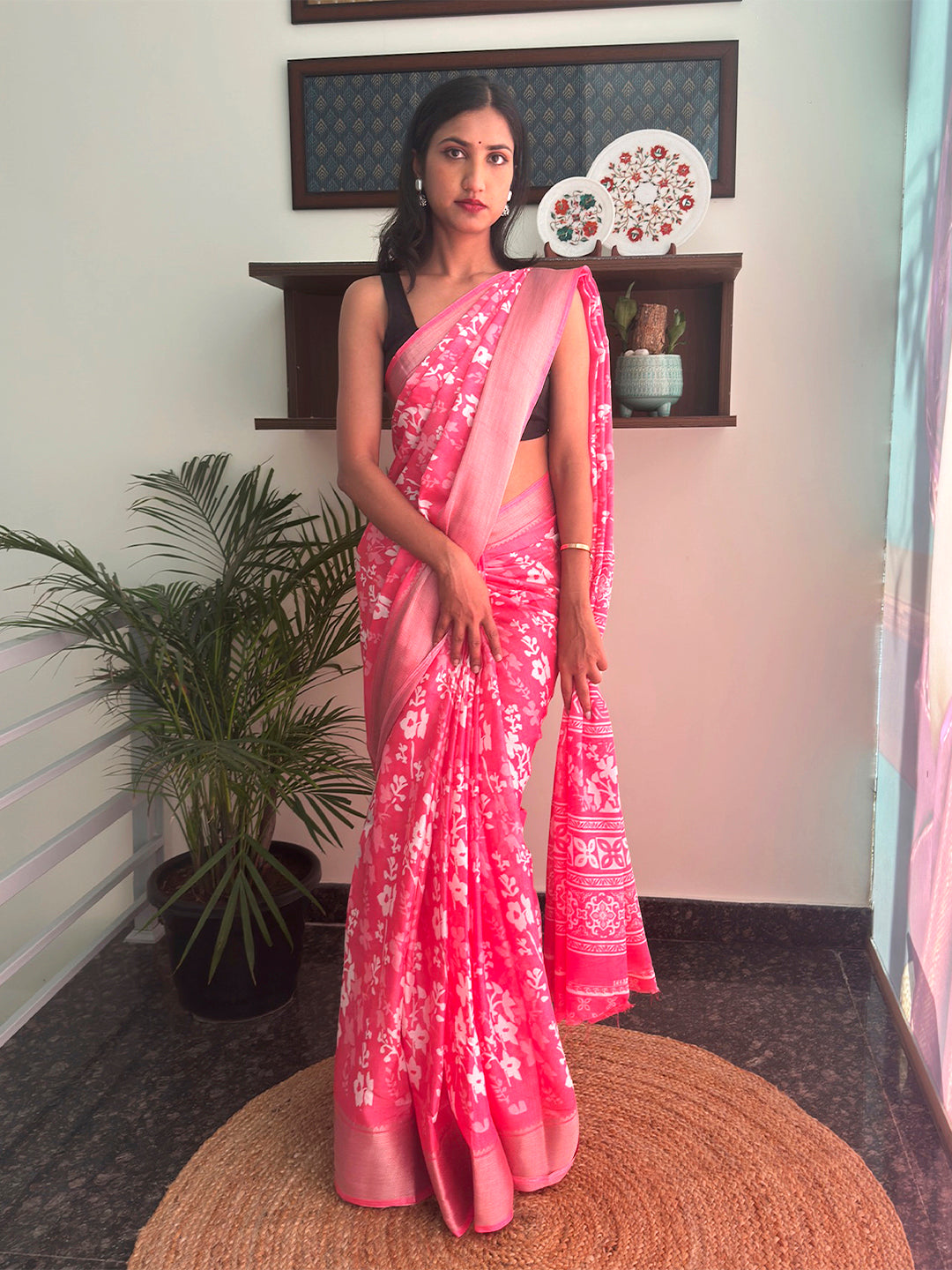 Floral Cotton Blend Saree