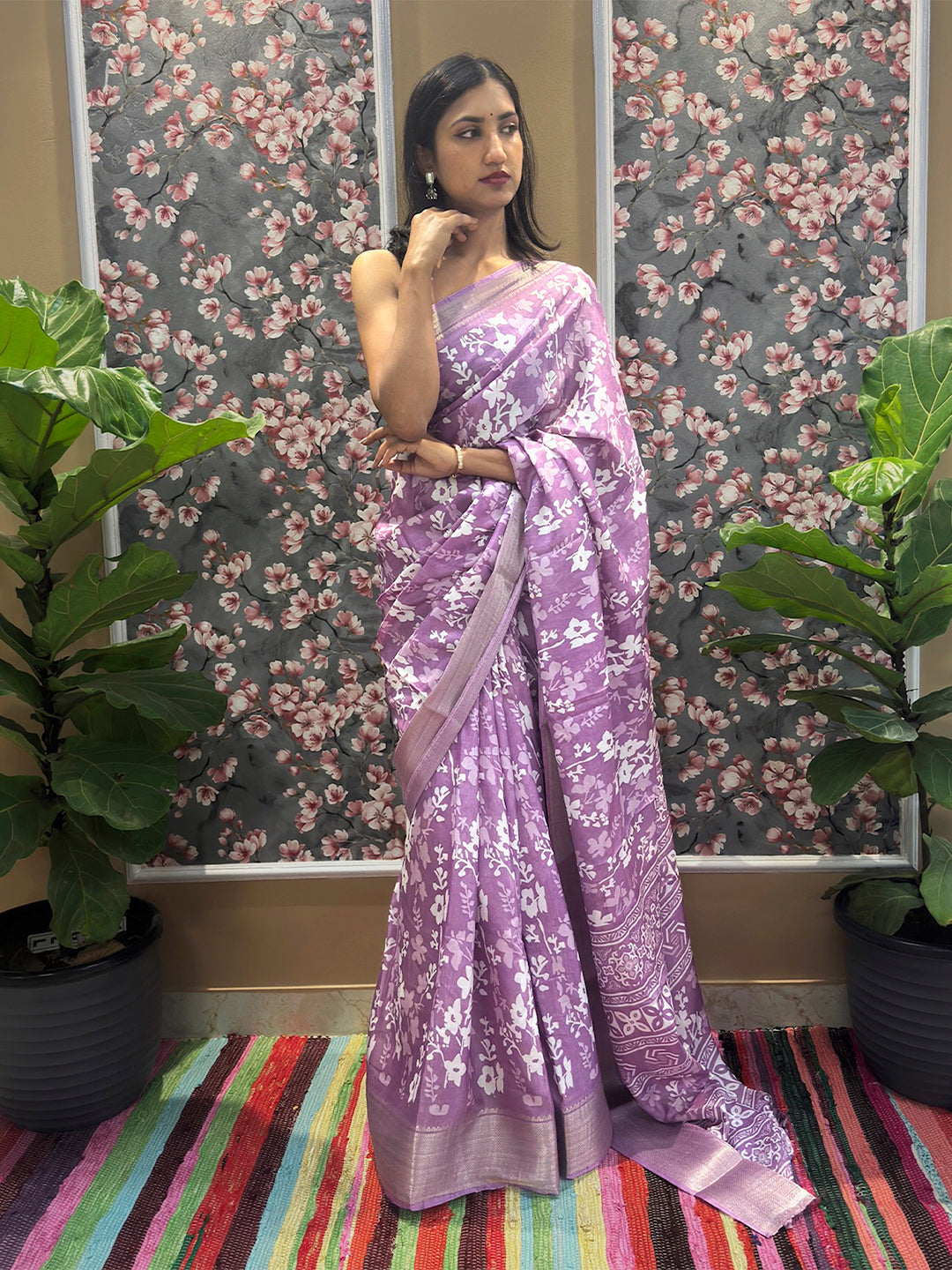 Floral Cotton Blend Saree