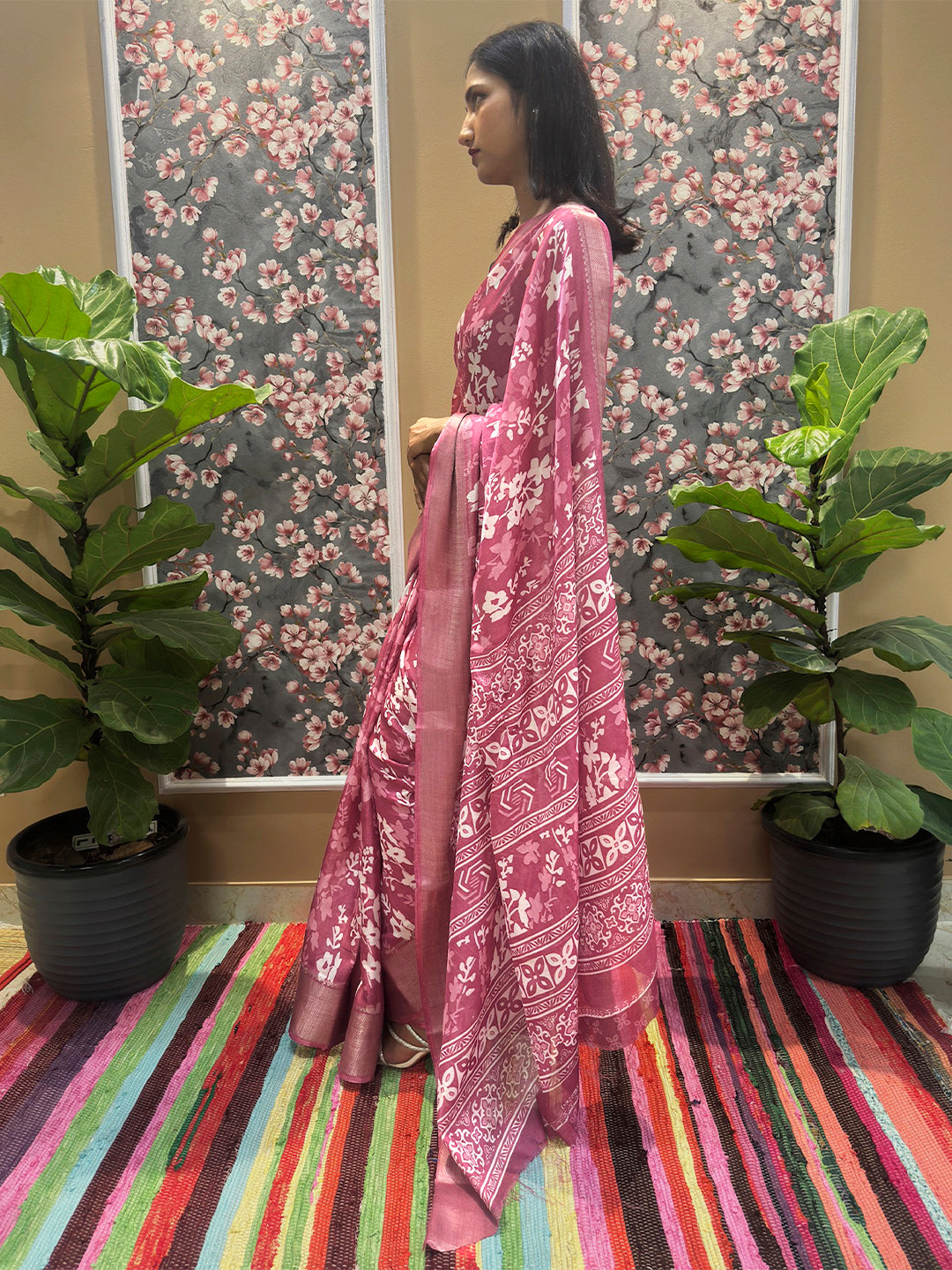 Floral Cotton Blend Saree