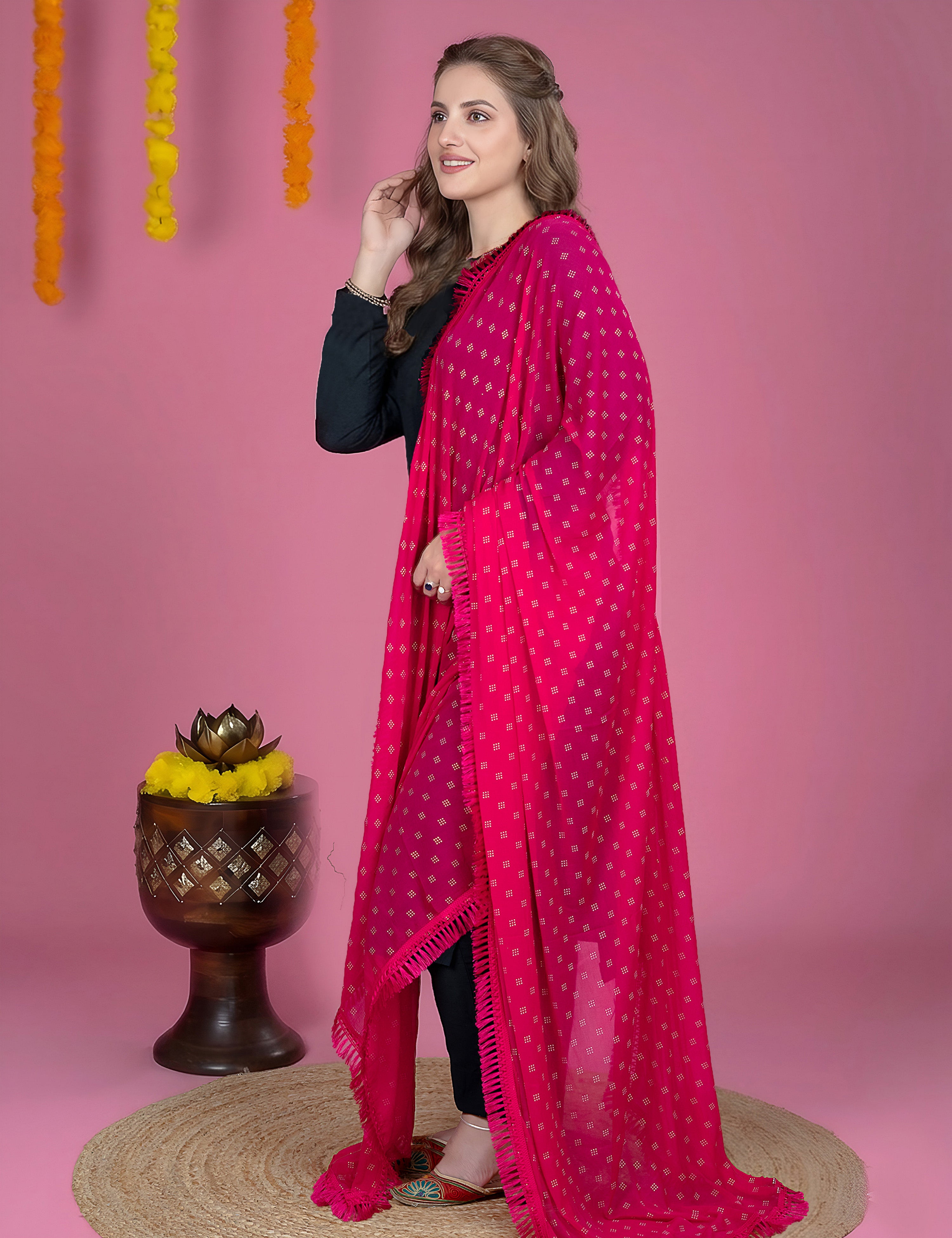 Geometric Chiffon Dew Drops Dupatta