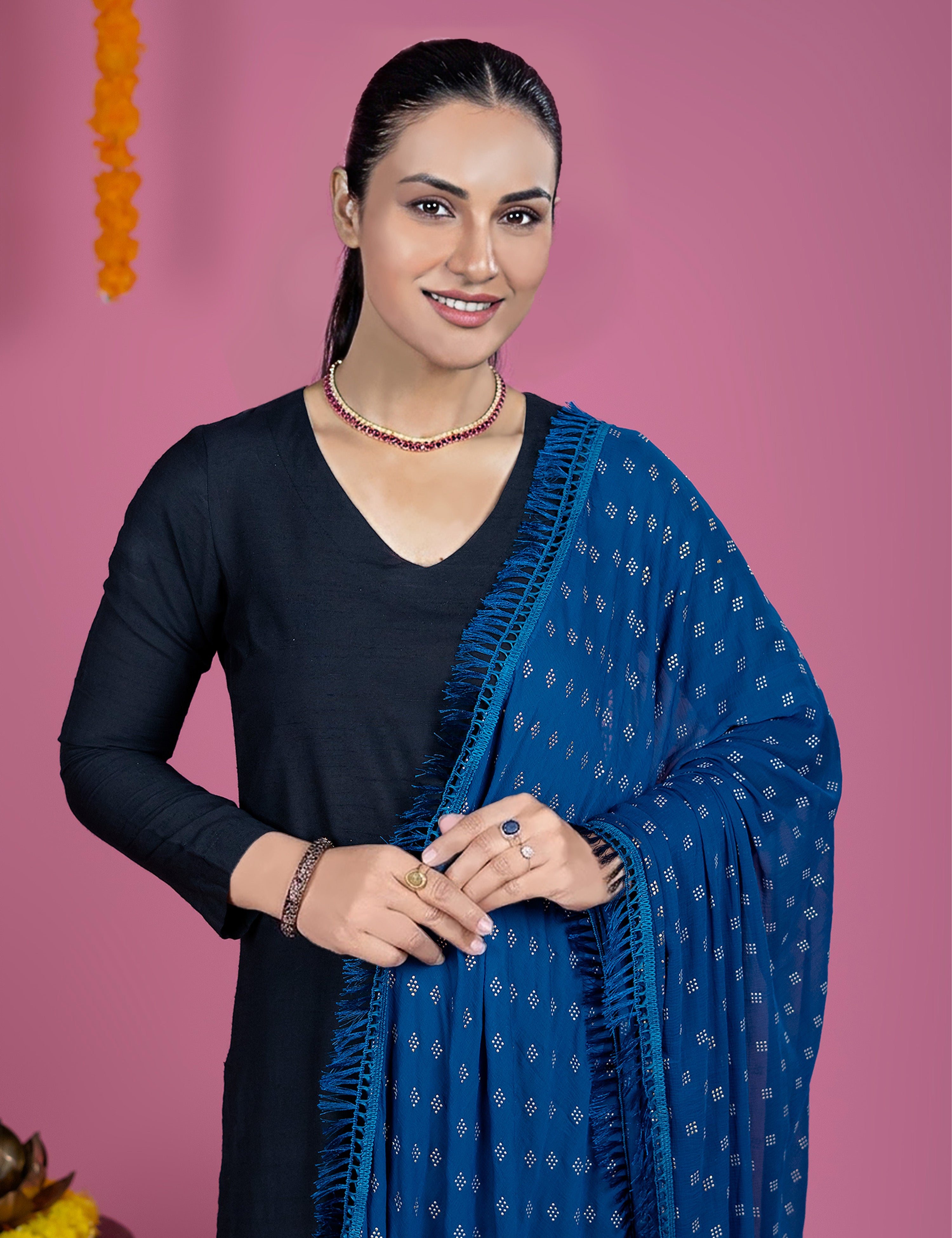Geometric Chiffon Dew Drops Dupatta