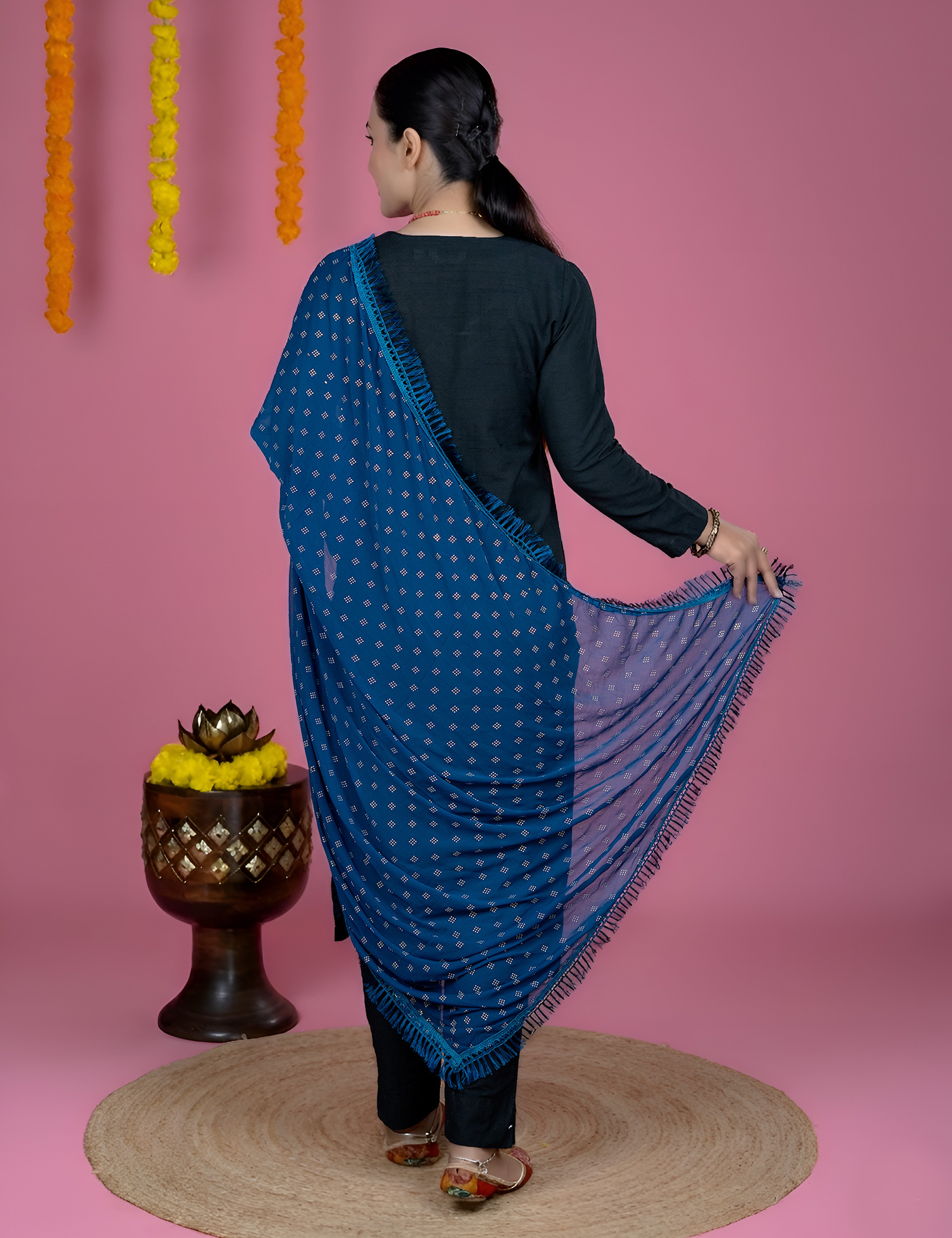 Geometric Chiffon Dew Drops Dupatta