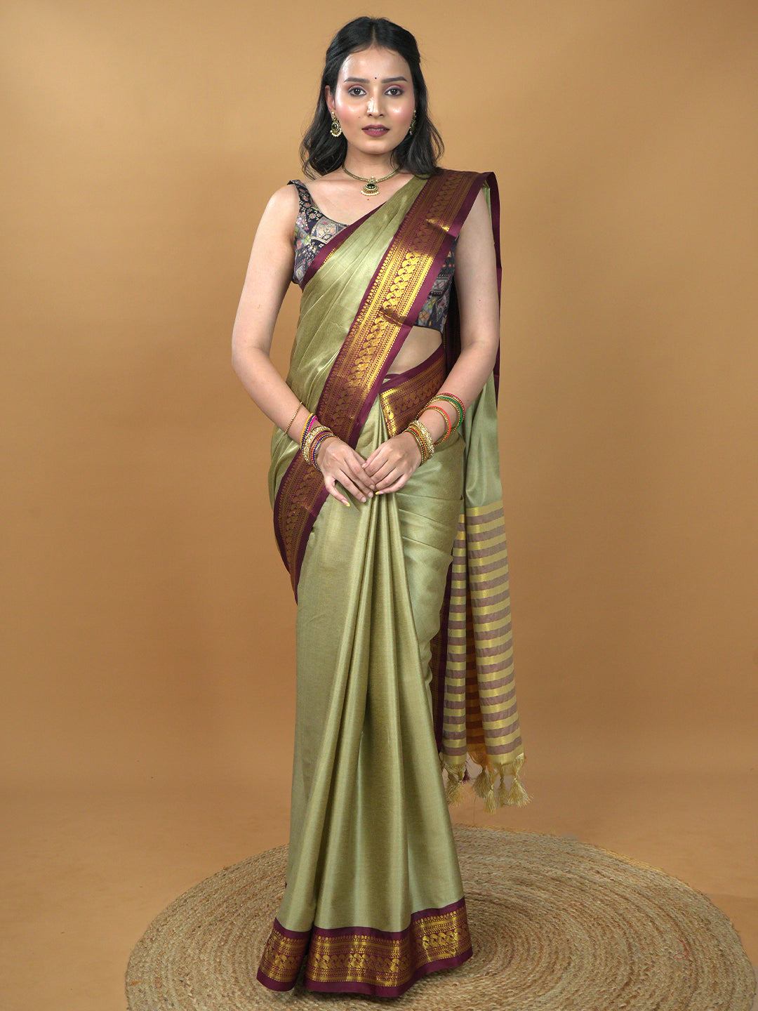 Beige Solid Saree