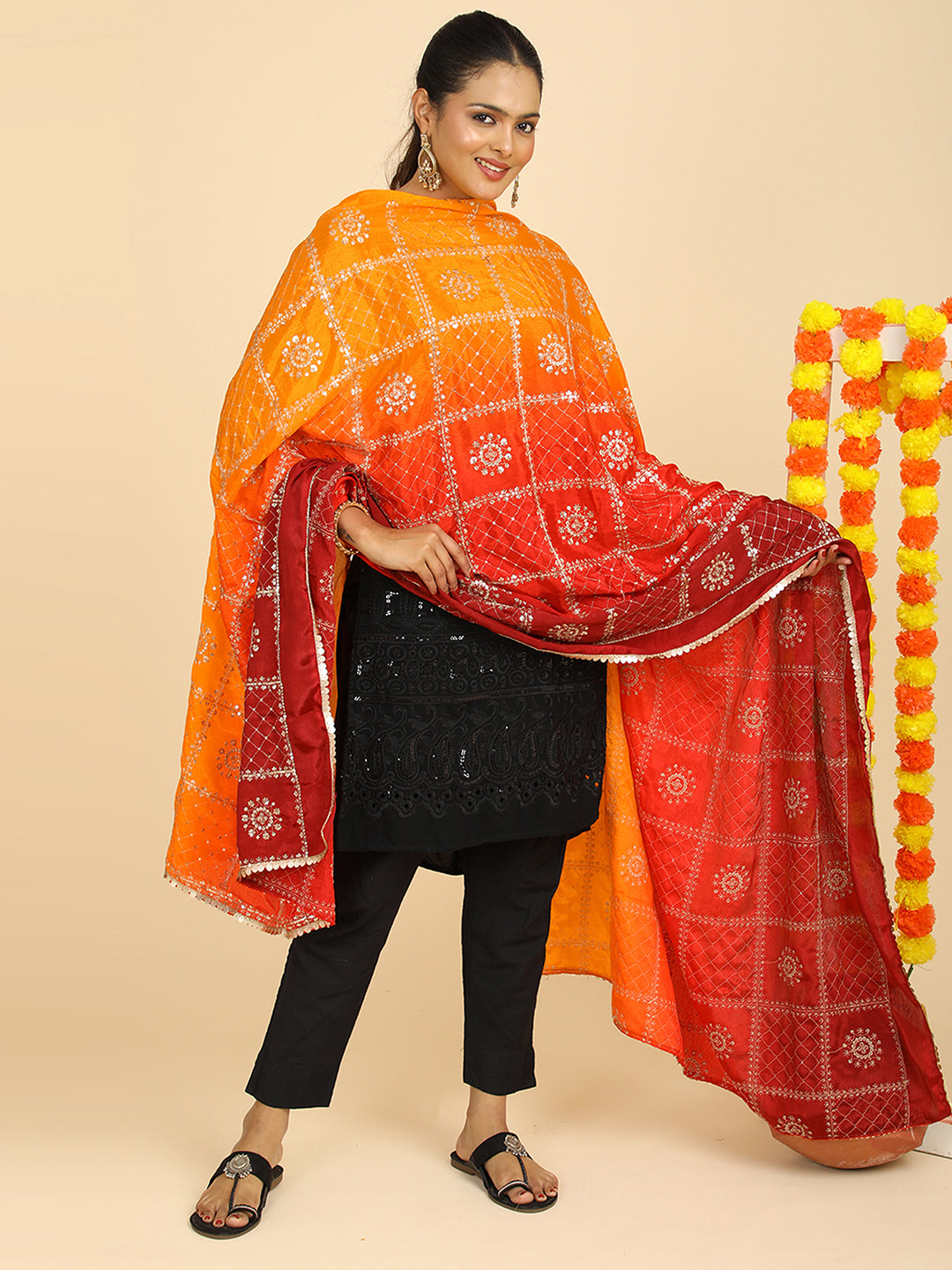 Embroidered Chinon Silk Dupatta