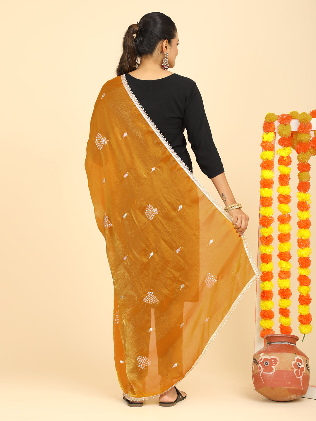 Embroidered Glass Tissue Dupatta
