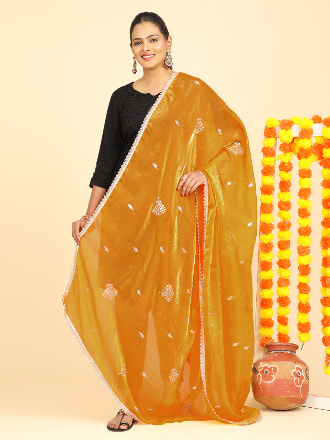 Embroidered Glass Tissue Dupatta