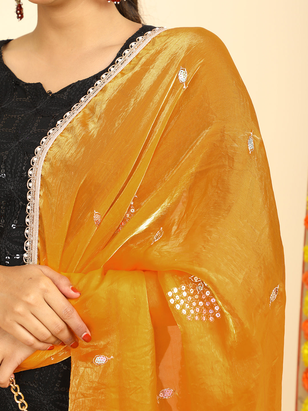 Embroidered Glass Tissue Dupatta