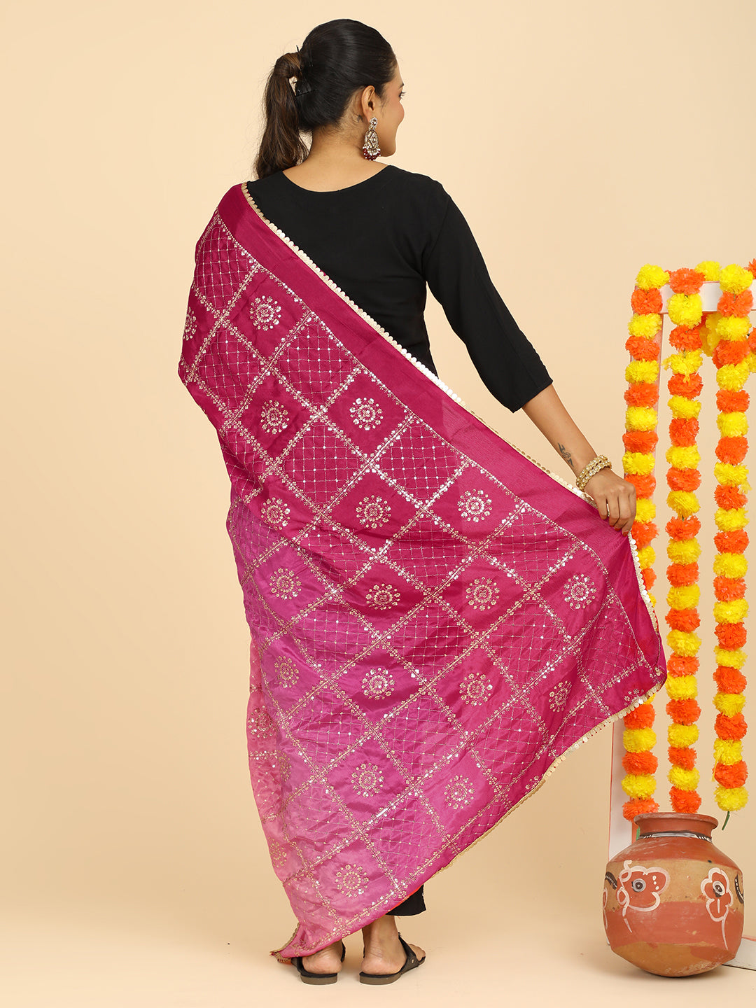 Embroidered Chinon Silk Dupatta