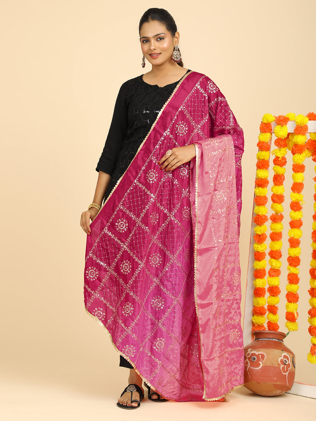 Embroidered Chinon Silk Dupatta
