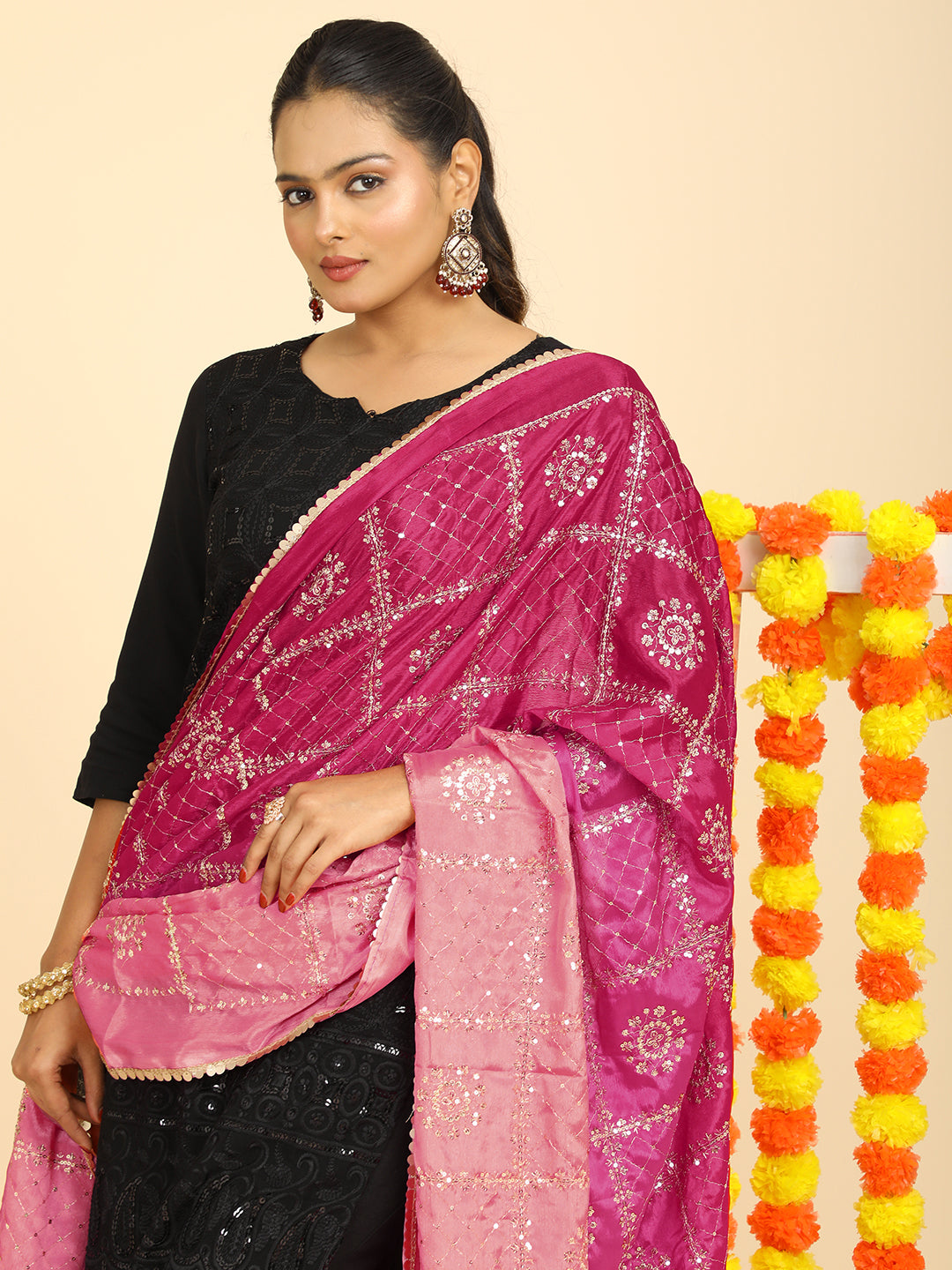Embroidered Chinon Silk Dupatta