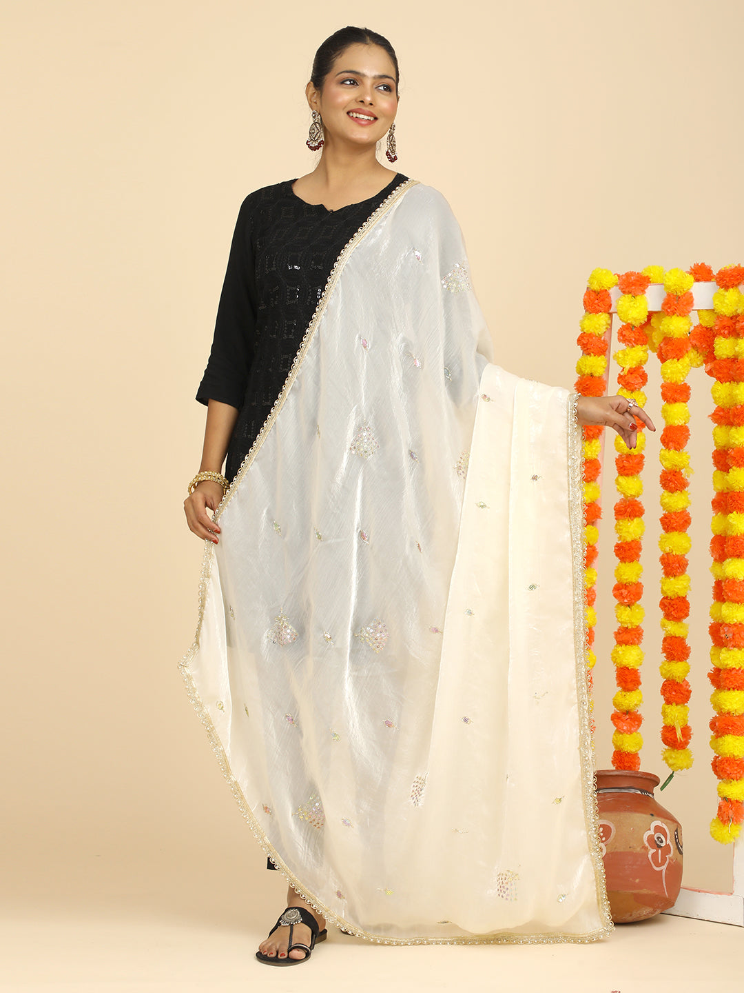 Embroidered Glass Tissue Dupatta