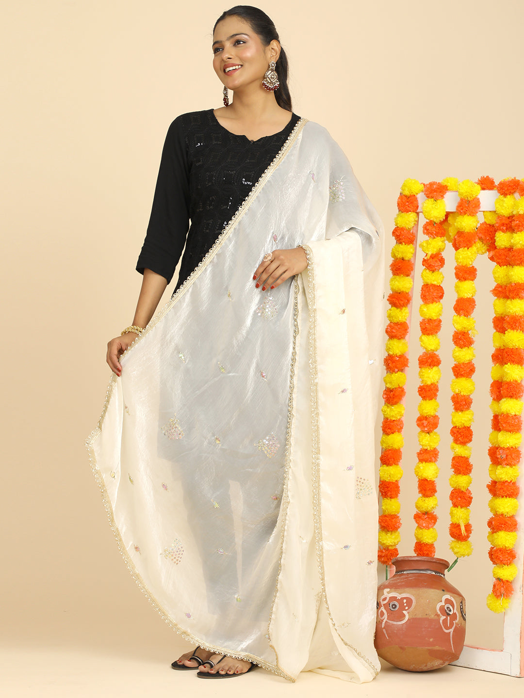 Embroidered Glass Tissue Dupatta