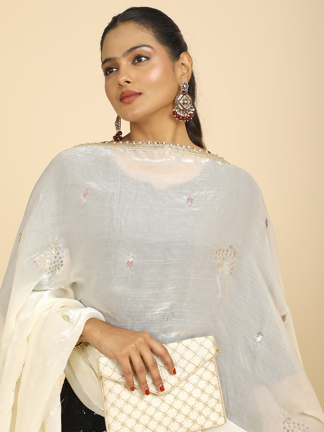 Embroidered Glass Tissue Dupatta