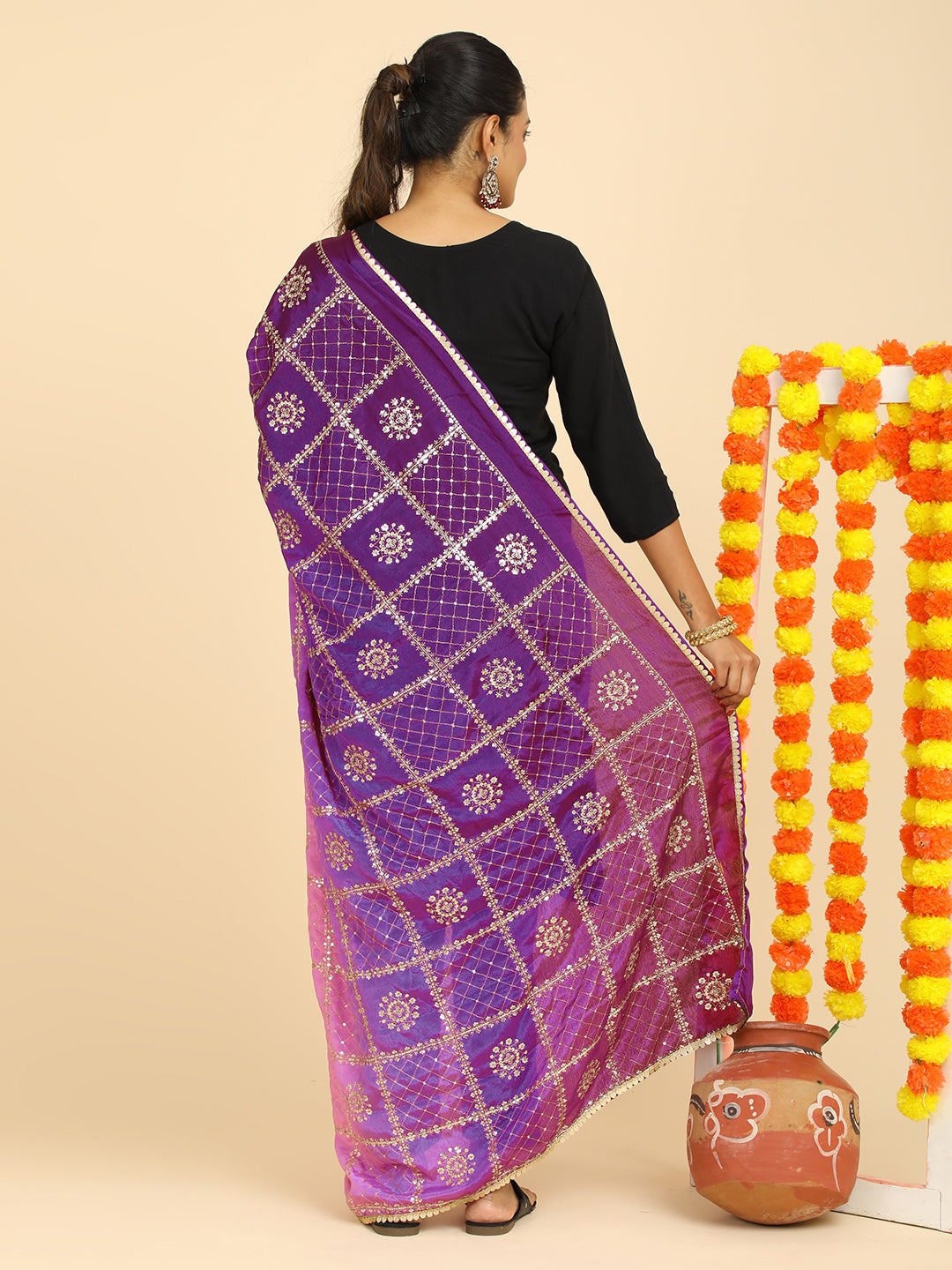 Embroidered Chinon Silk Dupatta