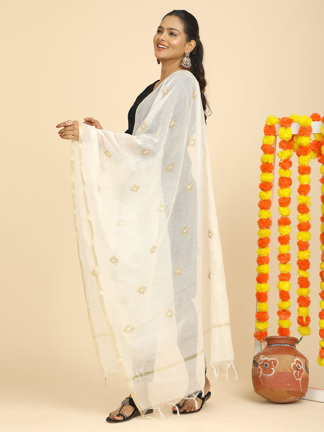 Embroidered Chanderi Dupatta