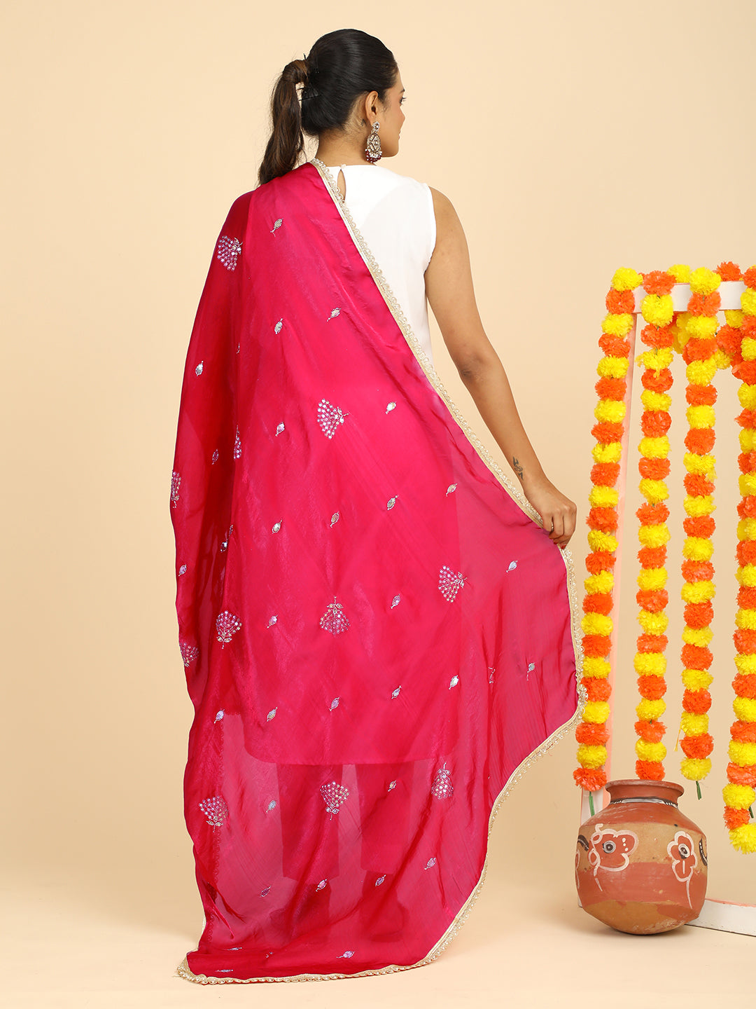 Embroidered Glass Tissue Dupatta