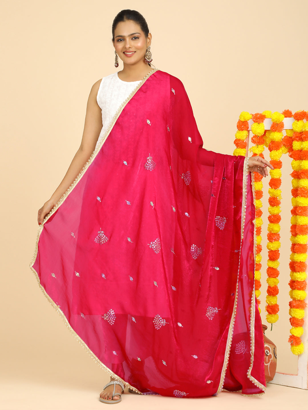 Embroidered Glass Tissue Dupatta