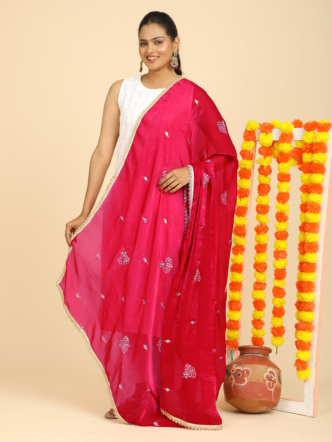 Embroidered Glass Tissue Dupatta