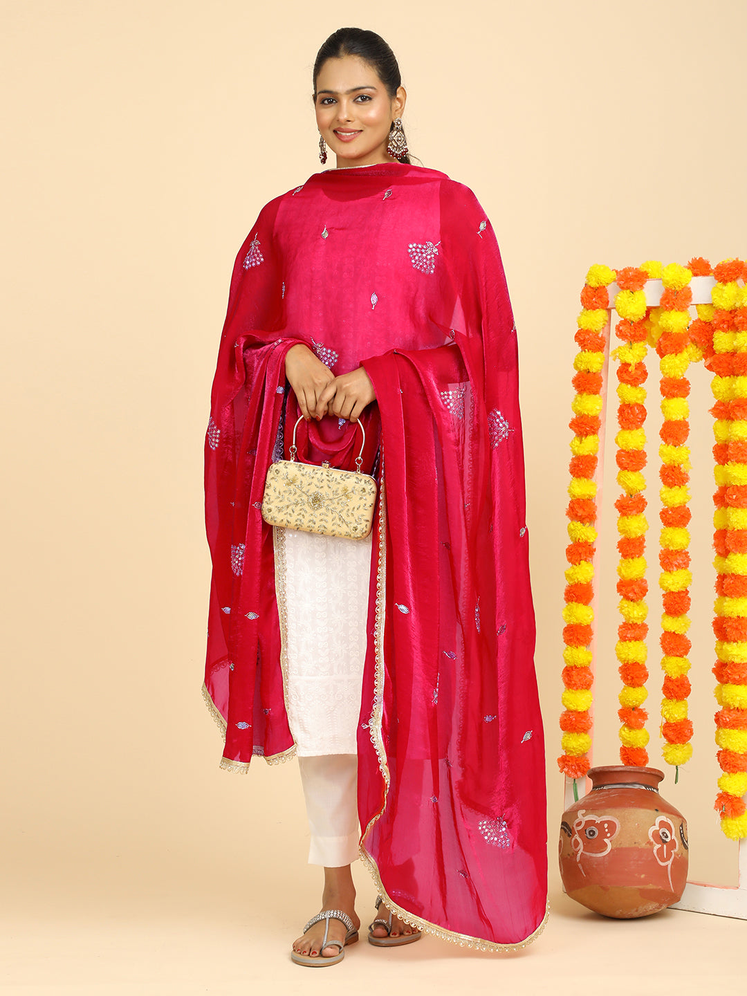 Embroidered Glass Tissue Dupatta