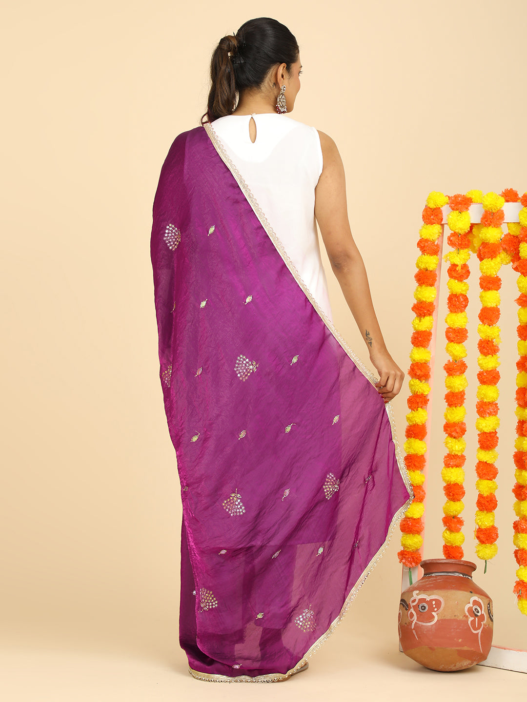 Embroidered Glass Tissue Dupatta