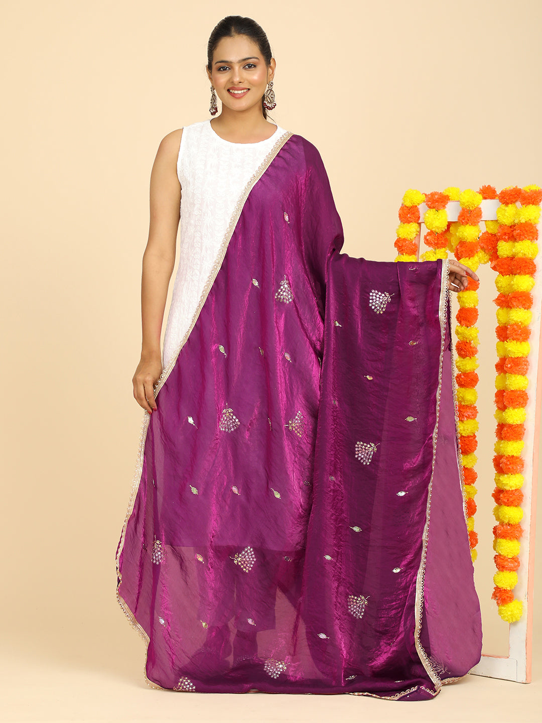 Embroidered Glass Tissue Dupatta