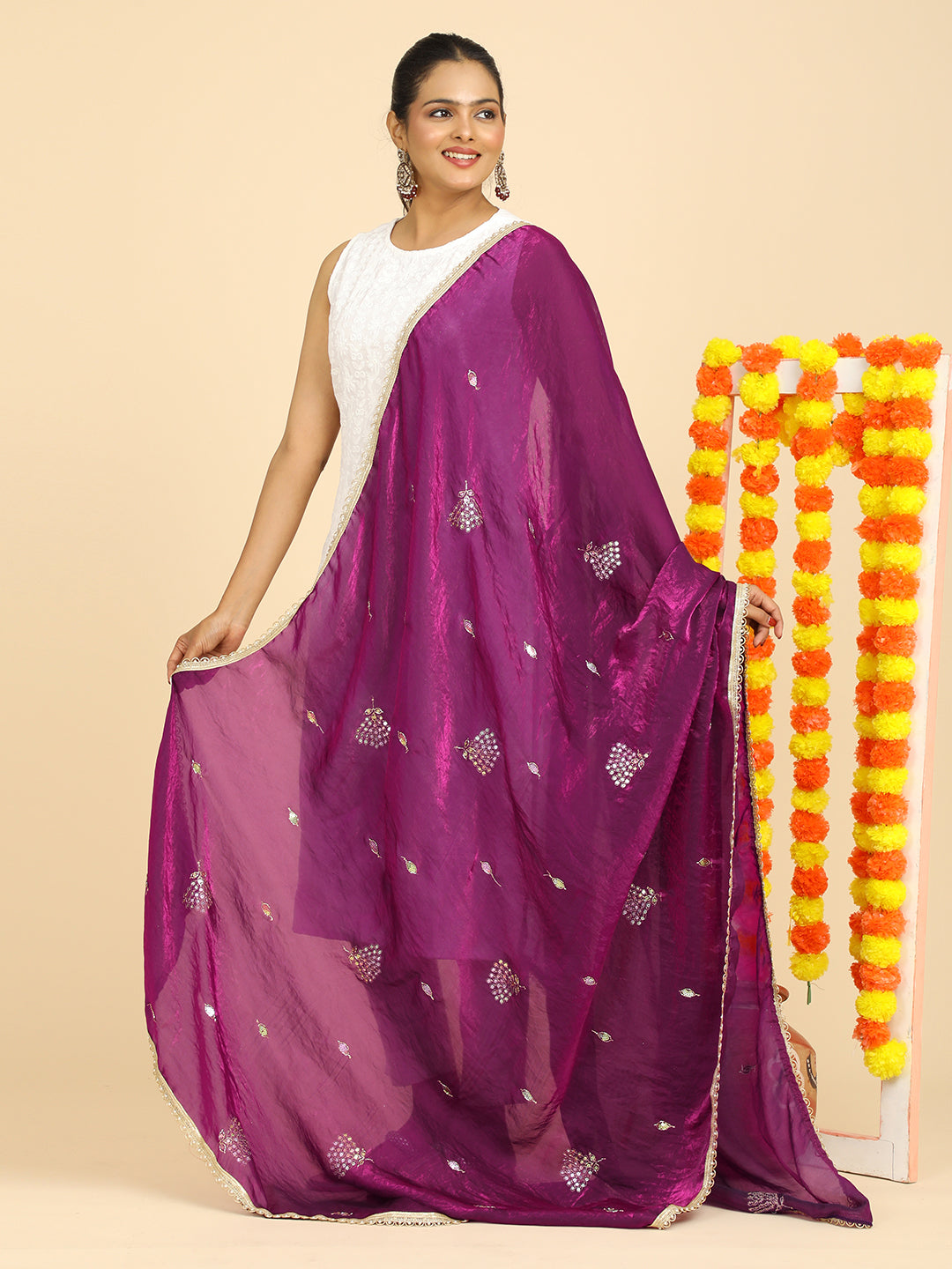 Embroidered Glass Tissue Dupatta