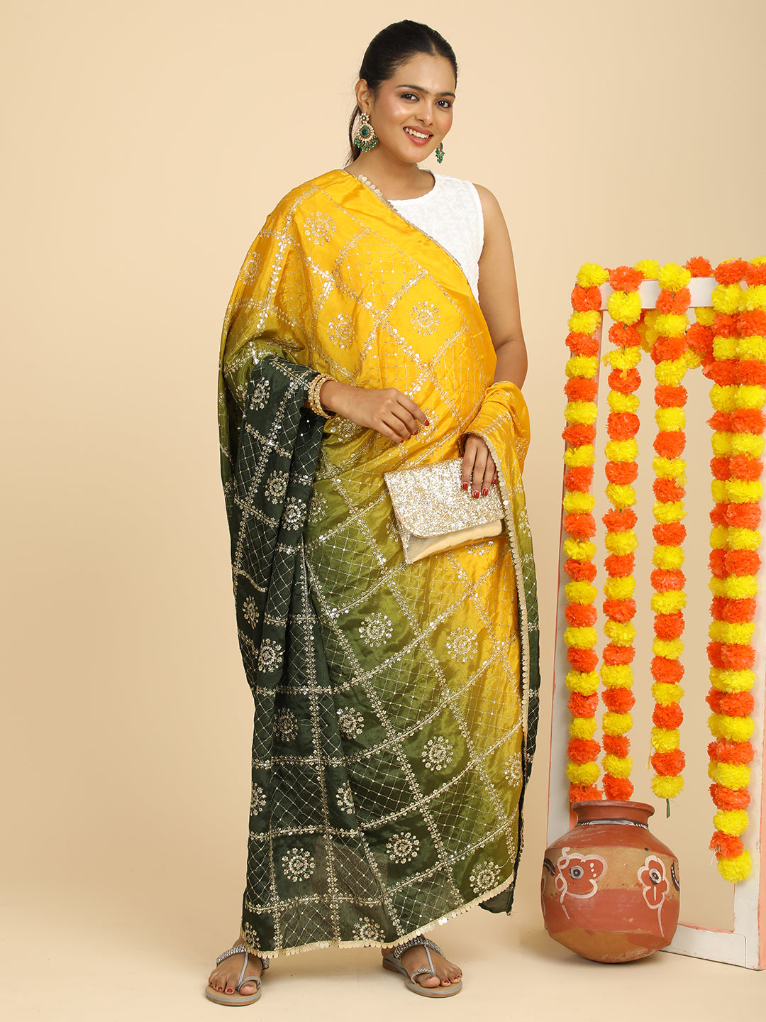 Embroidered Chinon Silk Dupatta