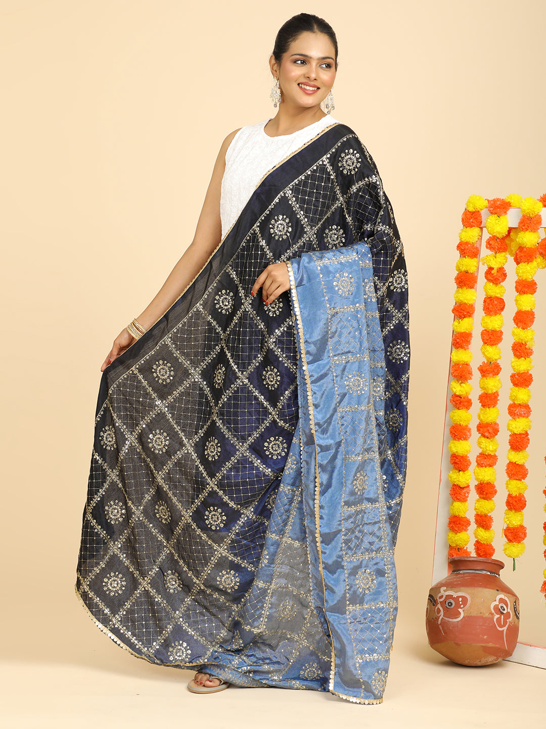 Embroidered Chinon Silk Dupatta