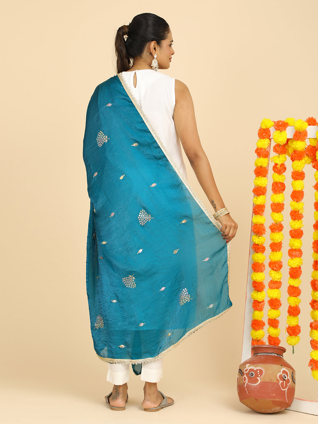 Embroidered Glass Tissue Dupatta
