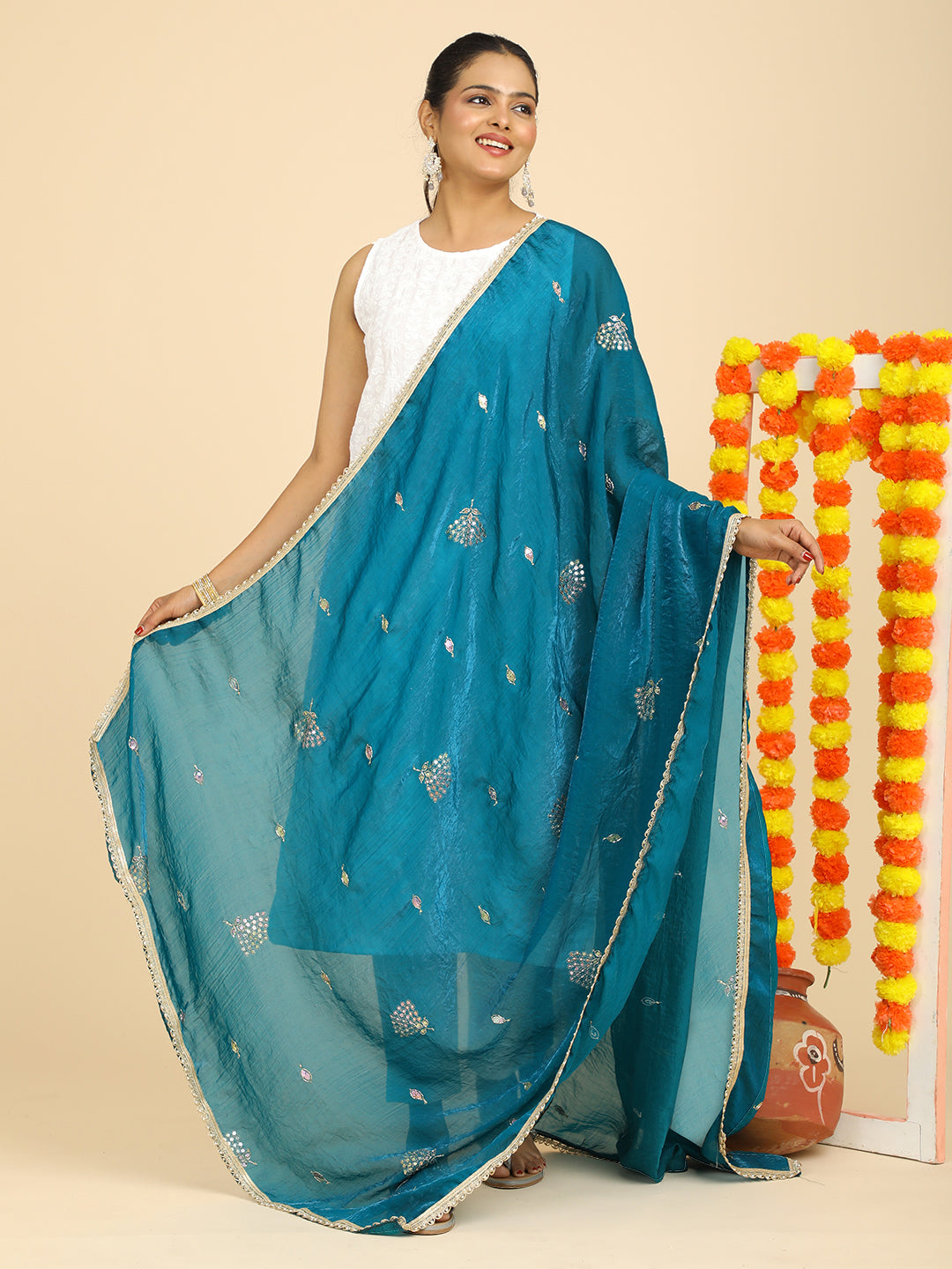 Embroidered Glass Tissue Dupatta