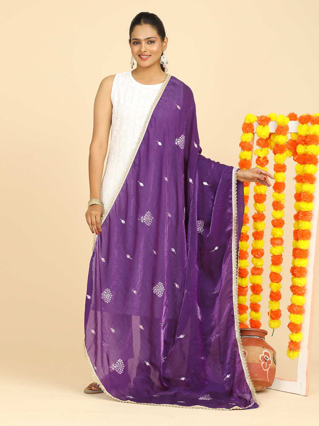 Embroidered Glass Tissue Dupatta