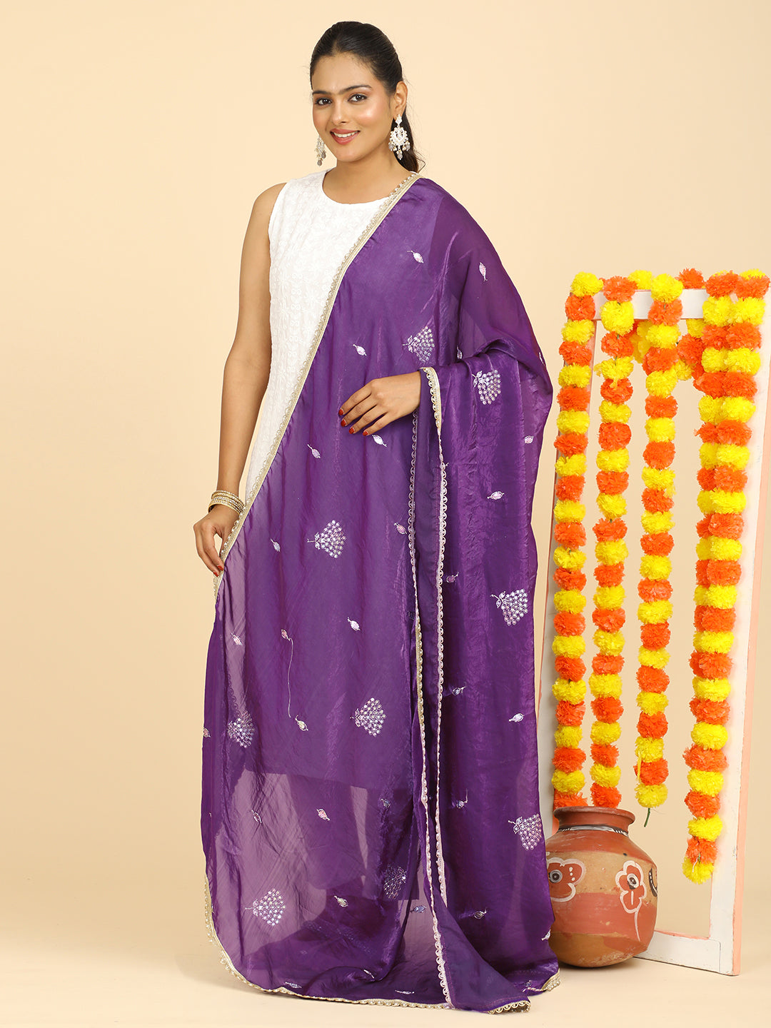 Embroidered Glass Tissue Dupatta