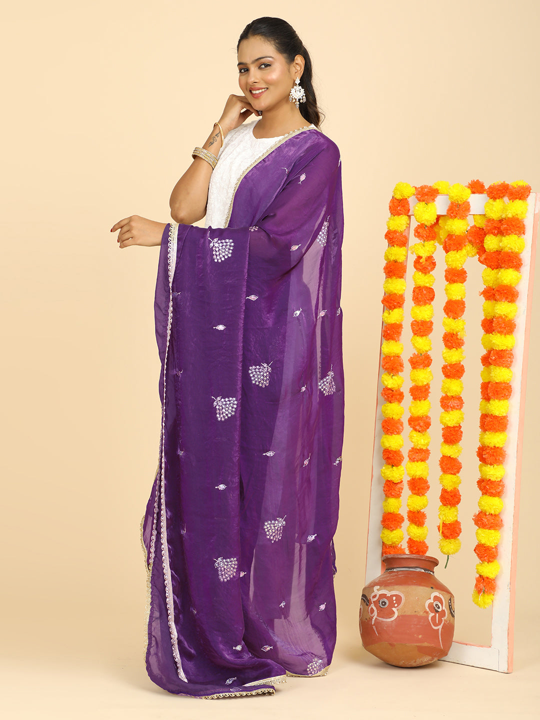 Embroidered Glass Tissue Dupatta
