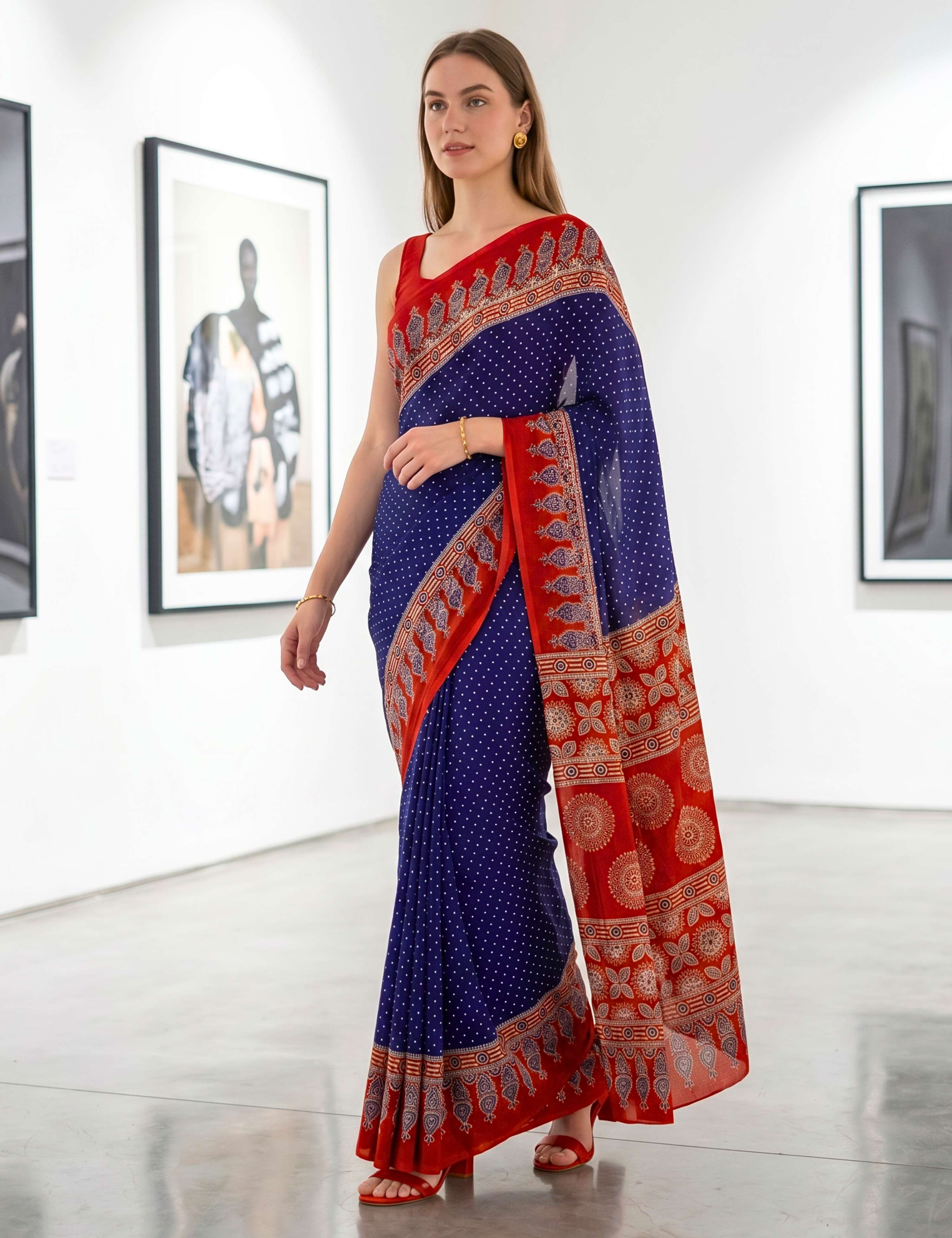 Ajrakh Crepe Saree