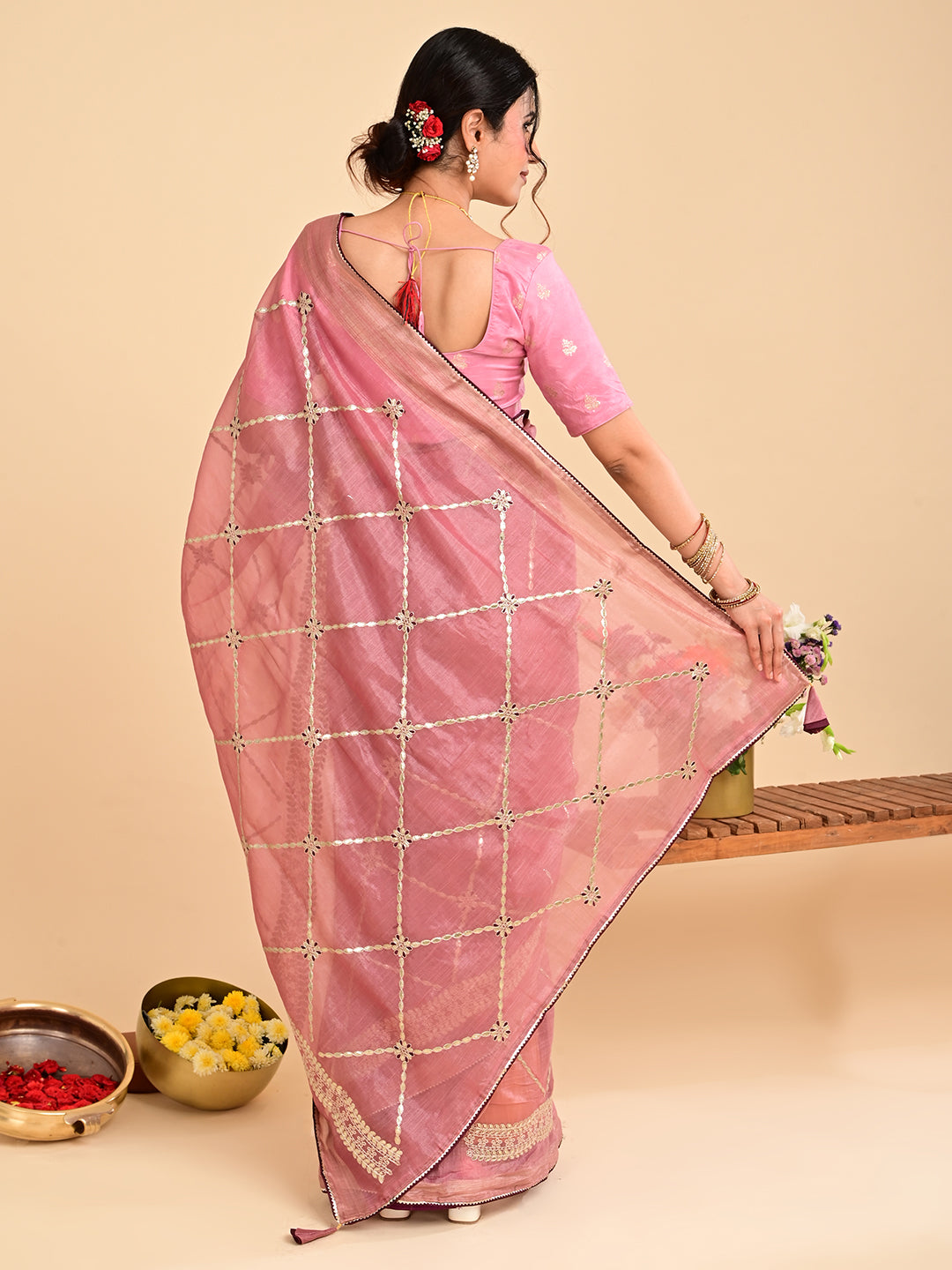 Embroidered Gota Patti Chanderi Saree