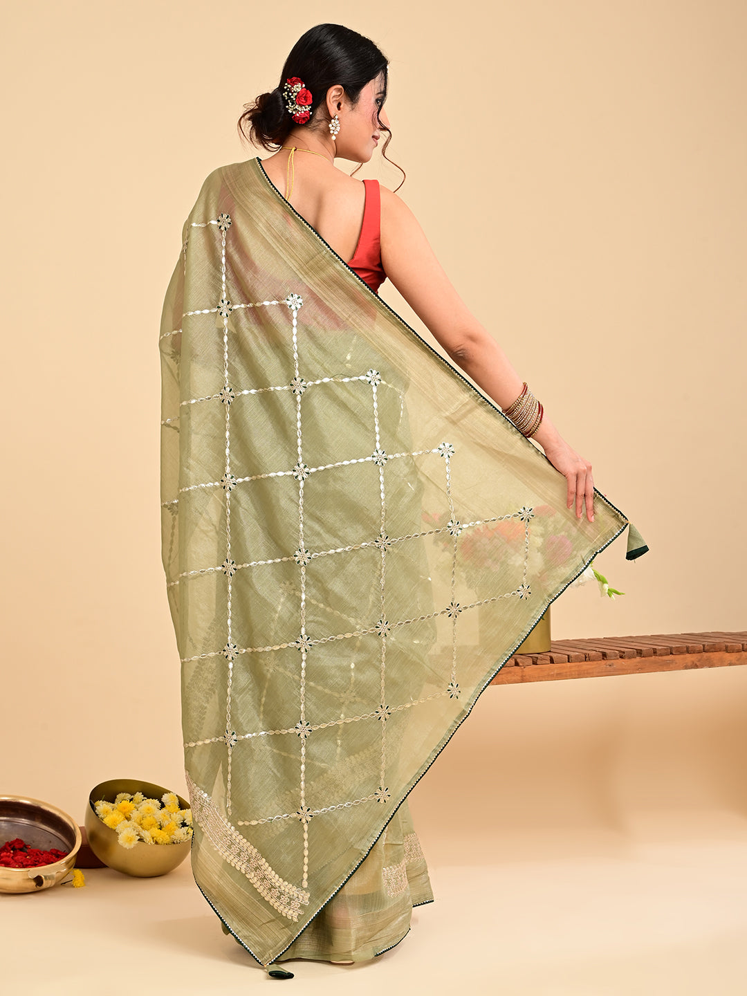 Embroidered Gota Patti Chanderi Saree