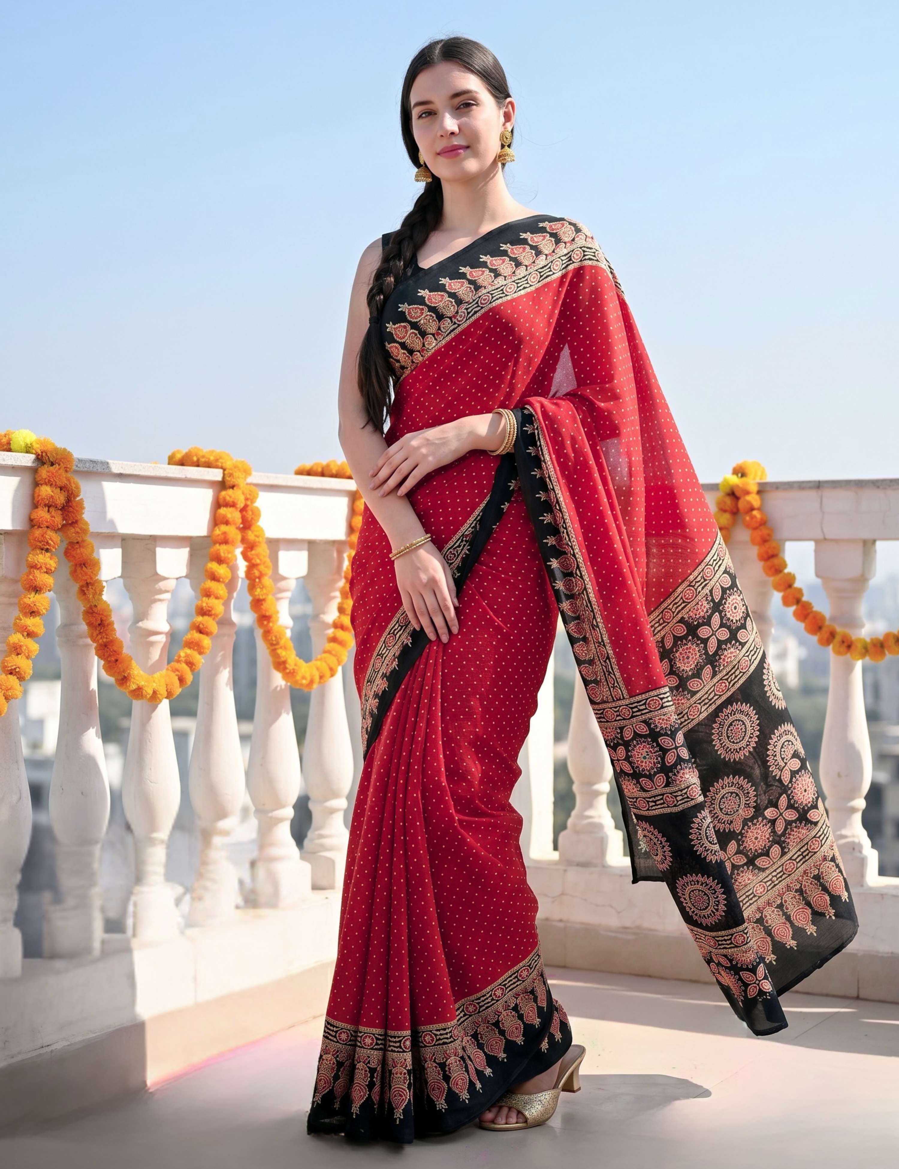Ajrakh Crepe Saree