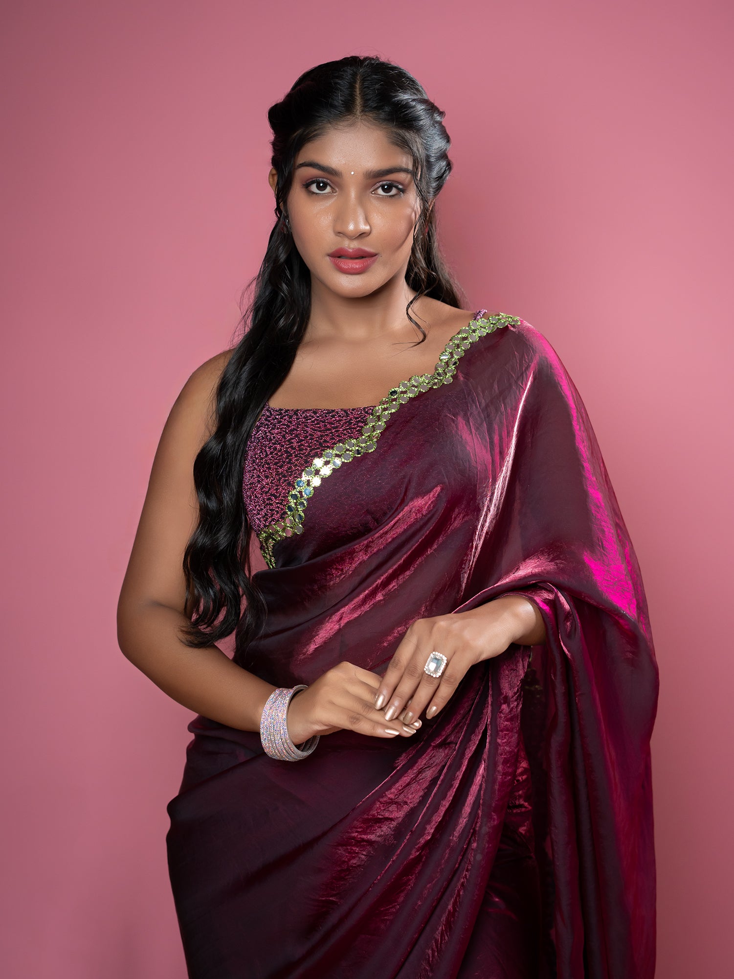 Burgundy Ready to Wear Party Saree