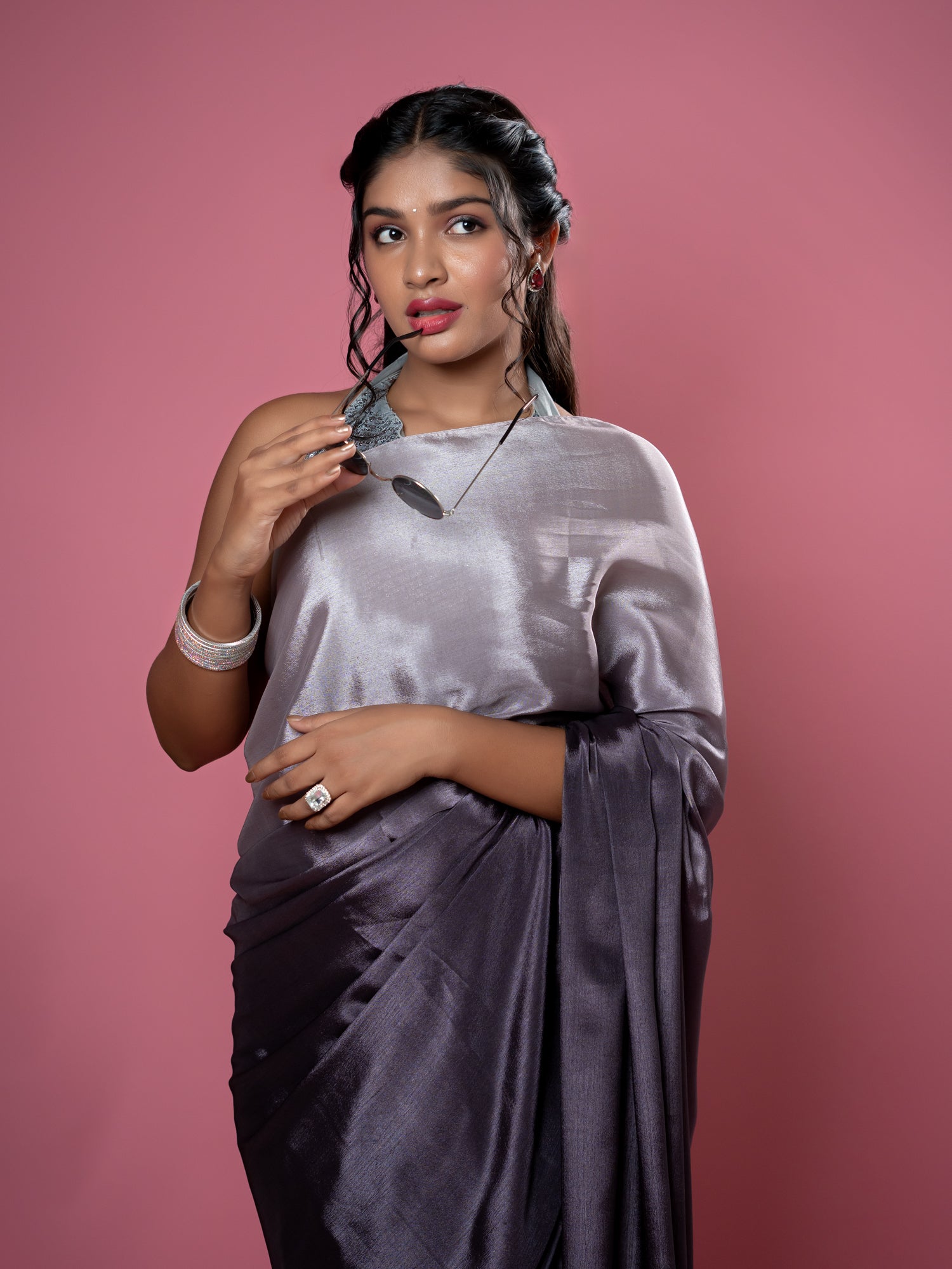 Wine Ready to Wear Party Saree