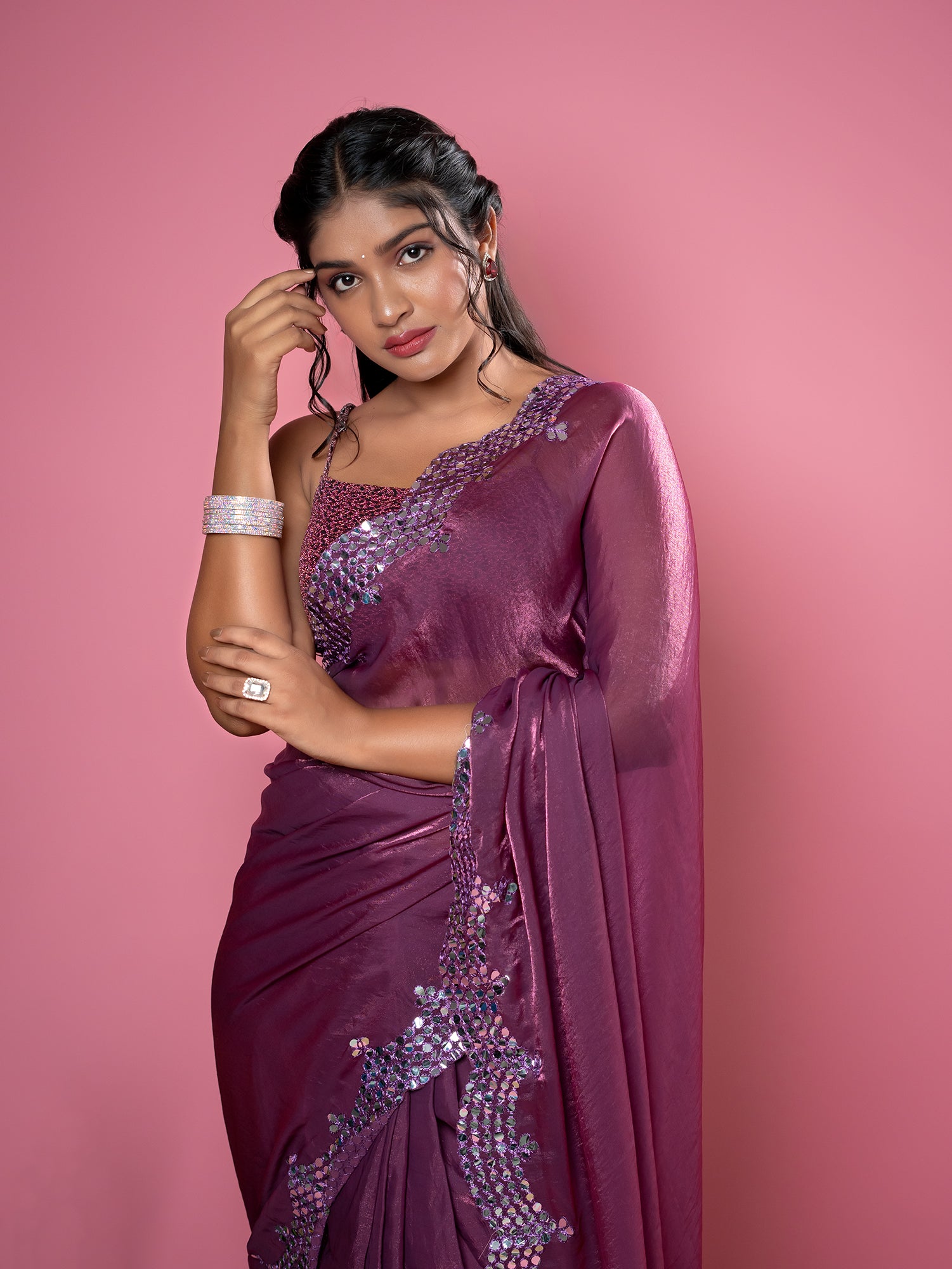 Mauve Ready to Wear Party Saree