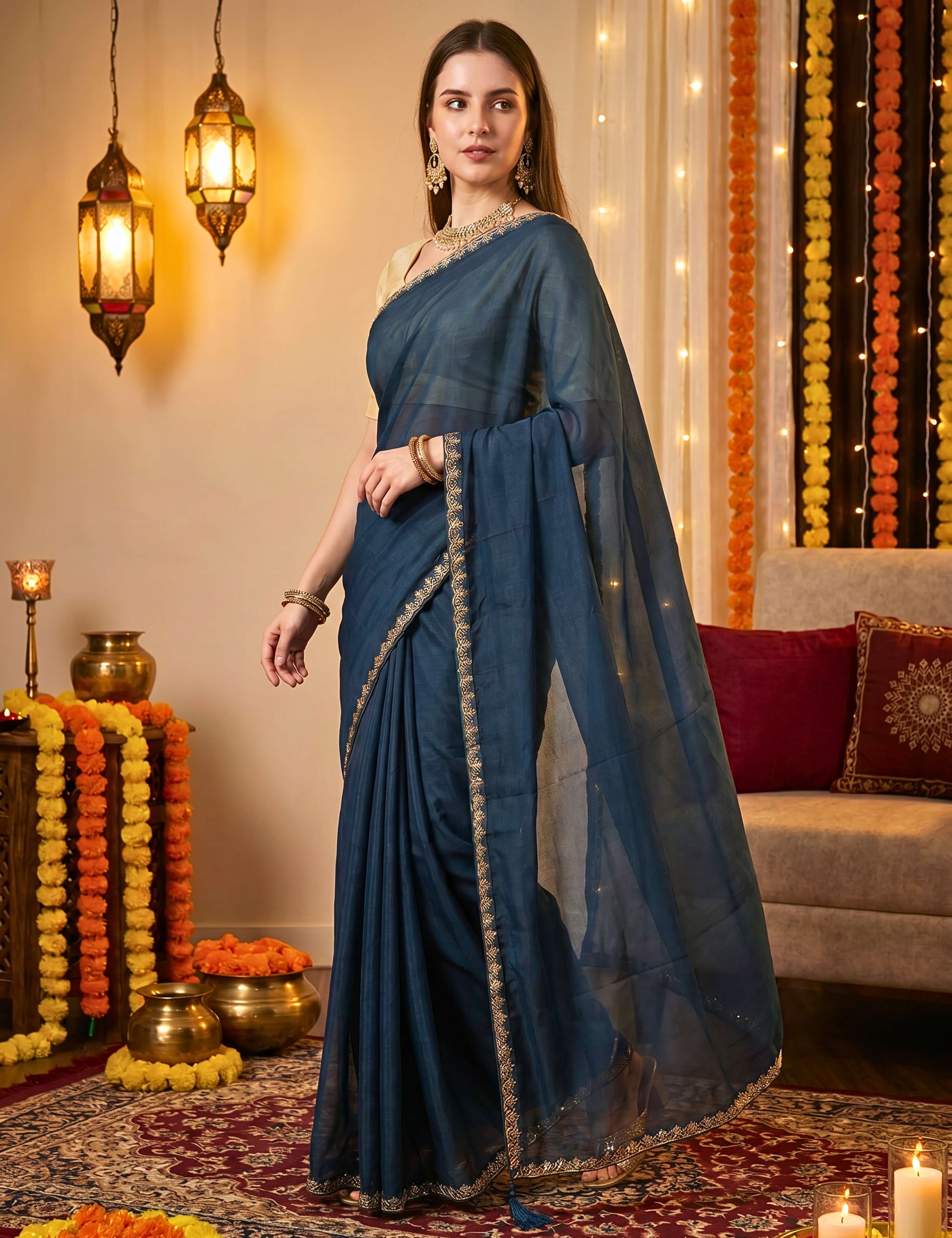 Tissue Georgette Crepe Silk Saree