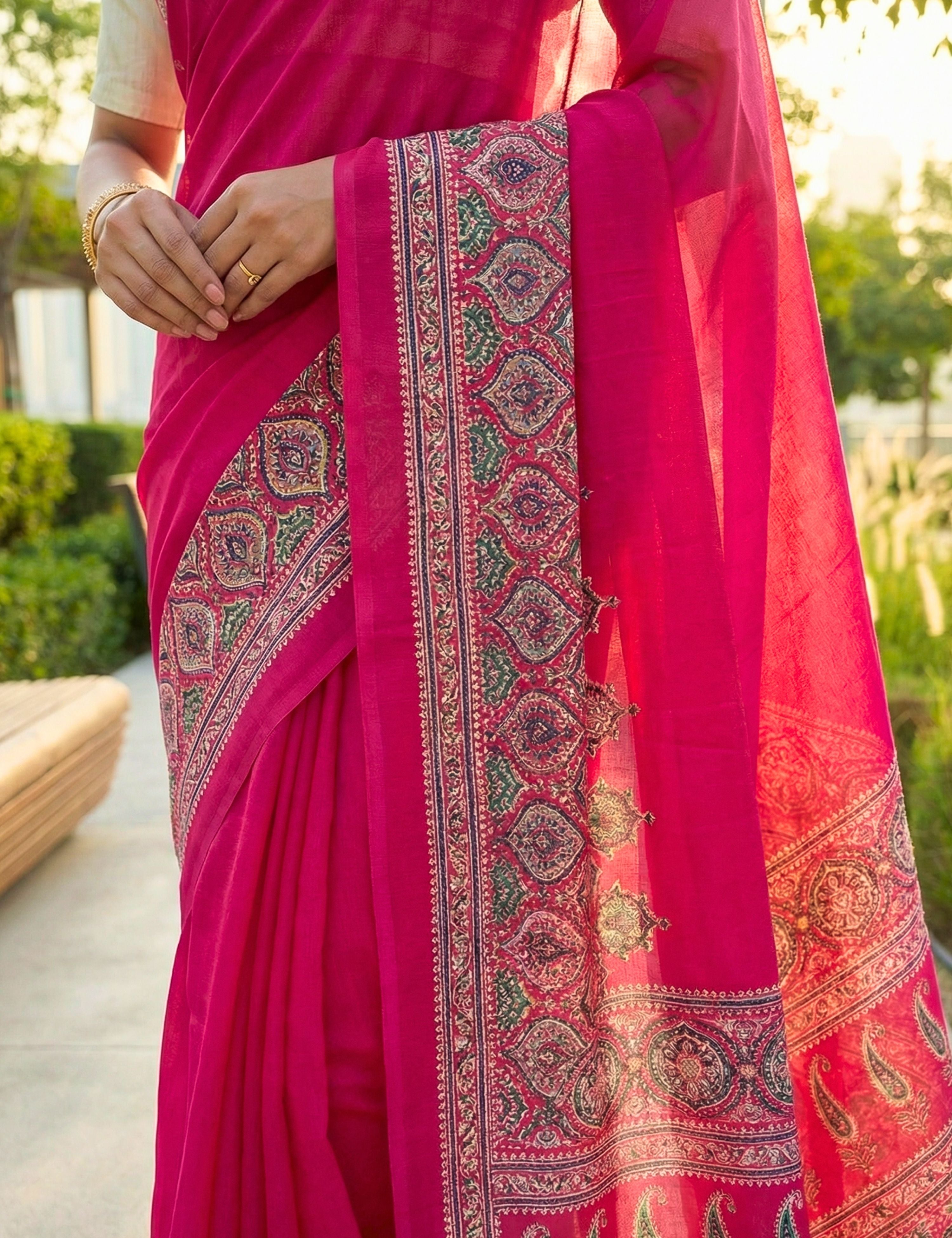 Ajrakh Crepe Silk Saree