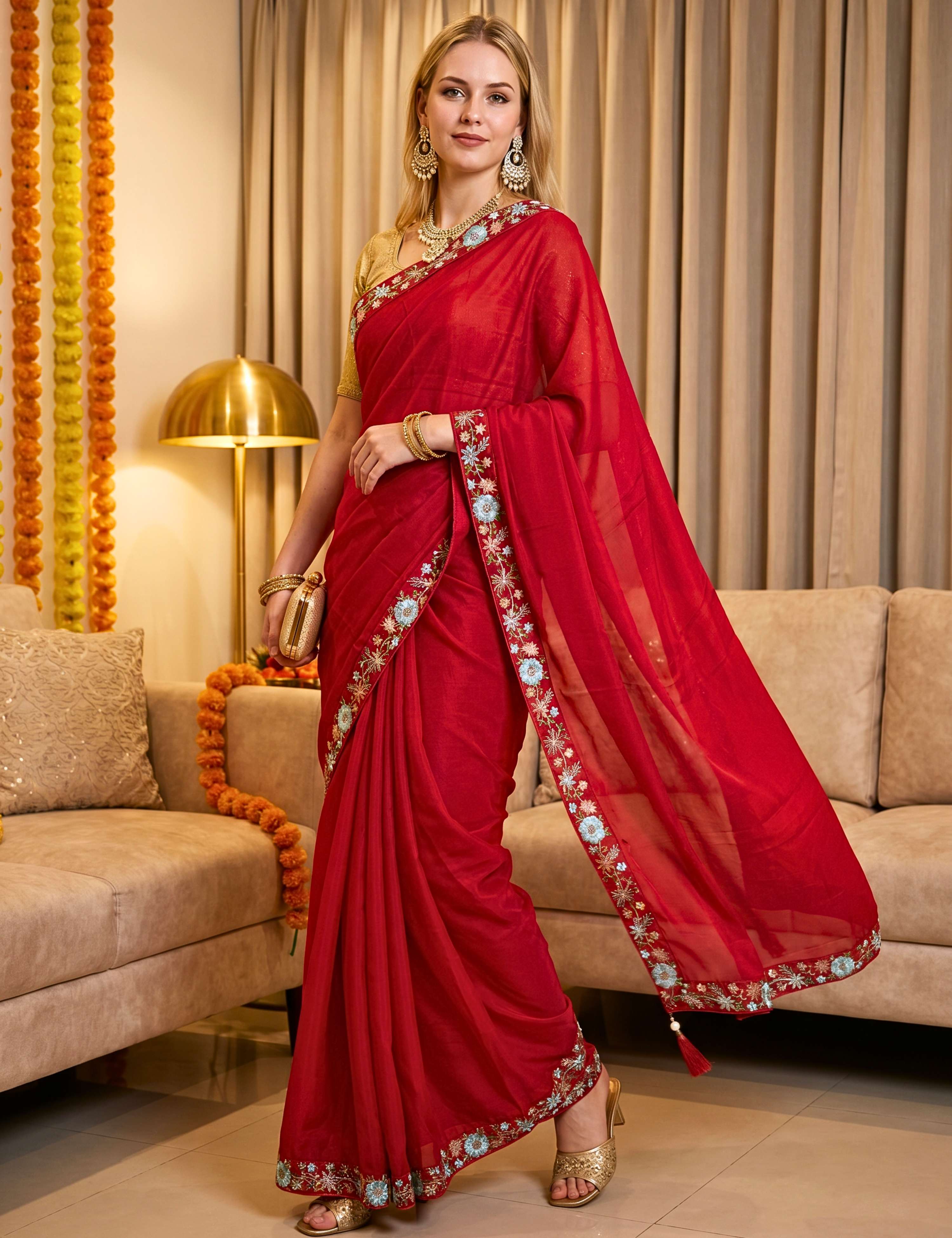 Tissue Georgette Crepe Silk Saree