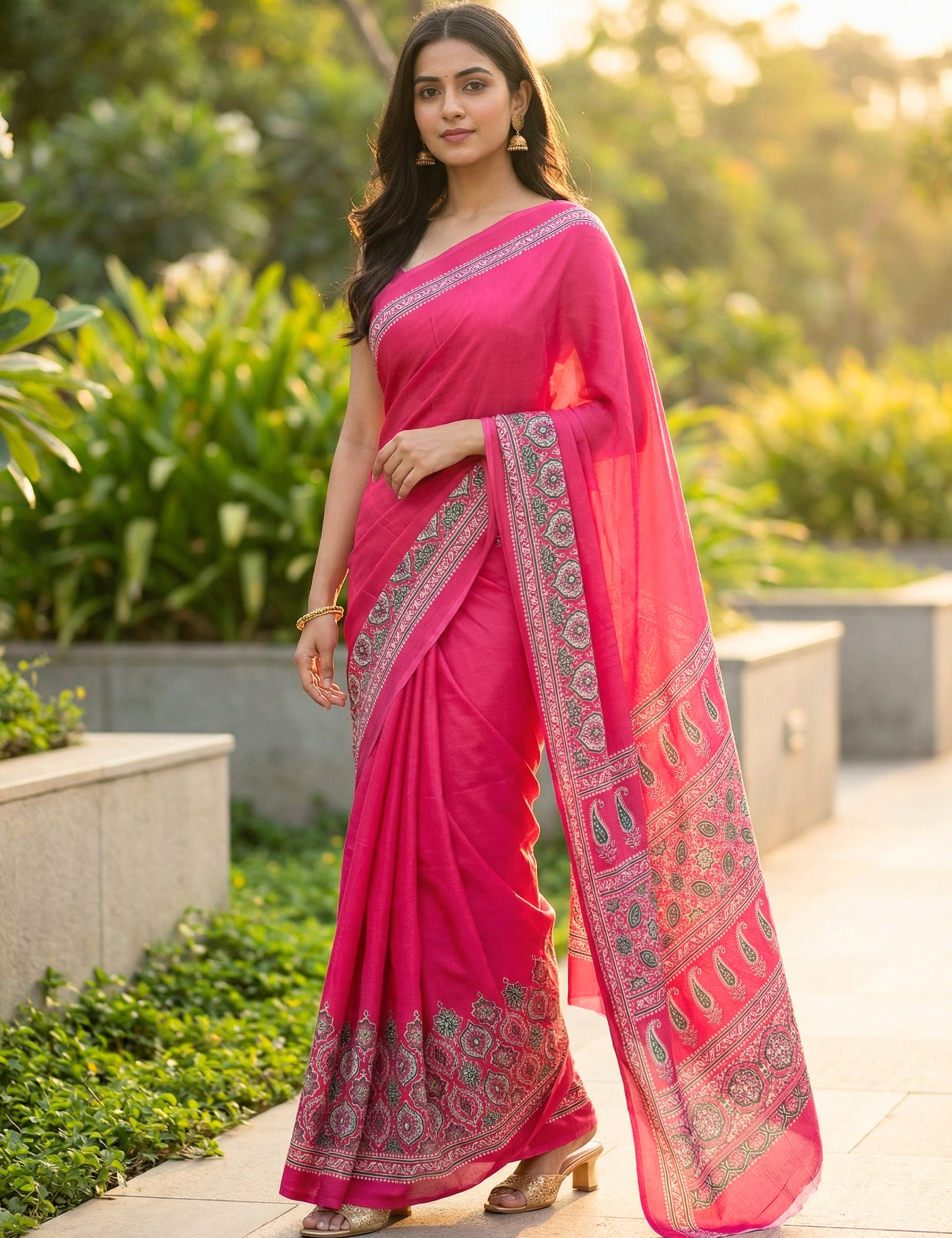 Ajrakh Crepe Silk Saree
