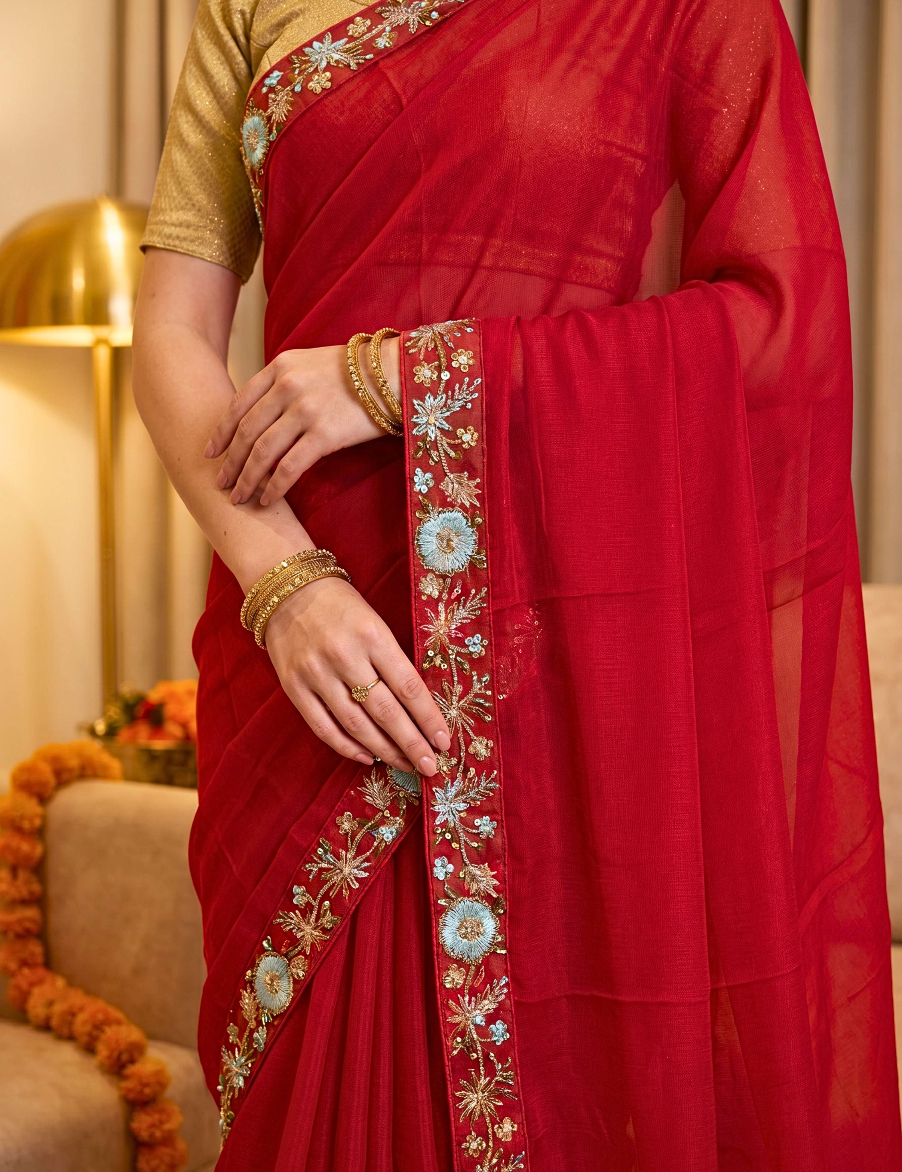 Tissue Georgette Crepe Silk Saree