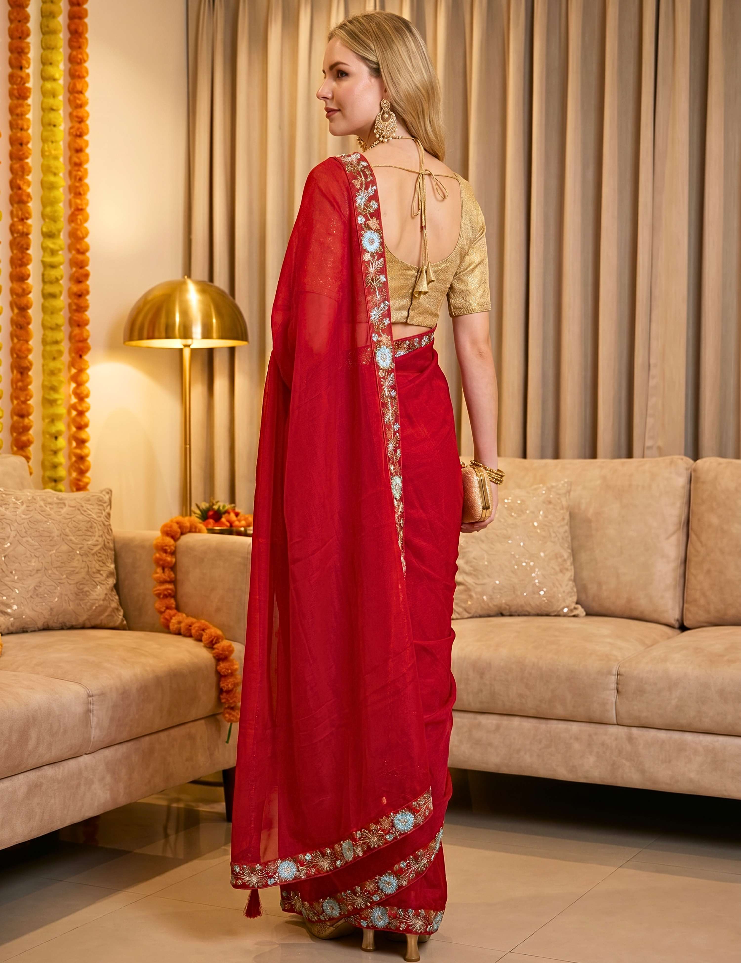 Tissue Georgette Crepe Silk Saree