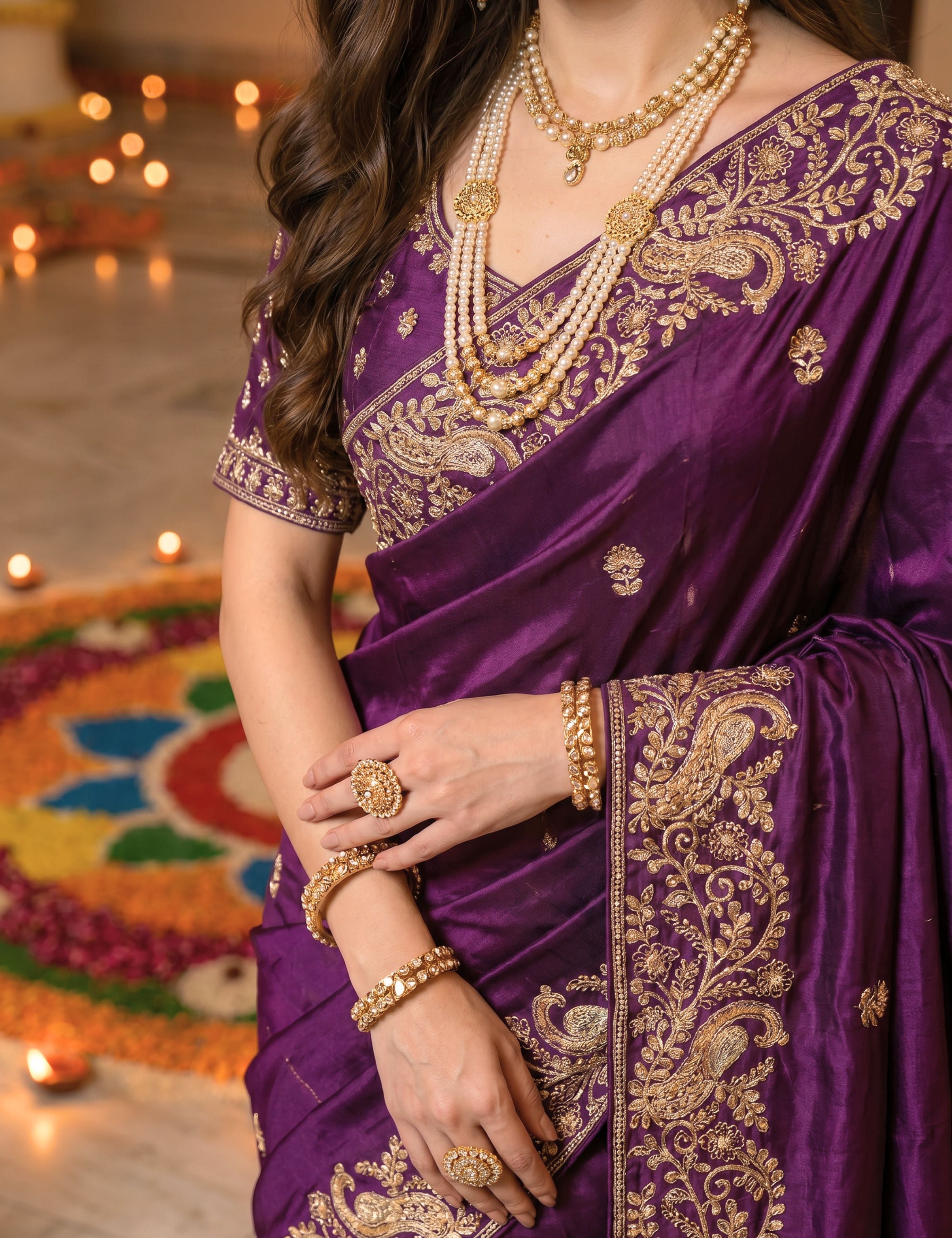 Embroidered Zardozi Crepe Silk Saree