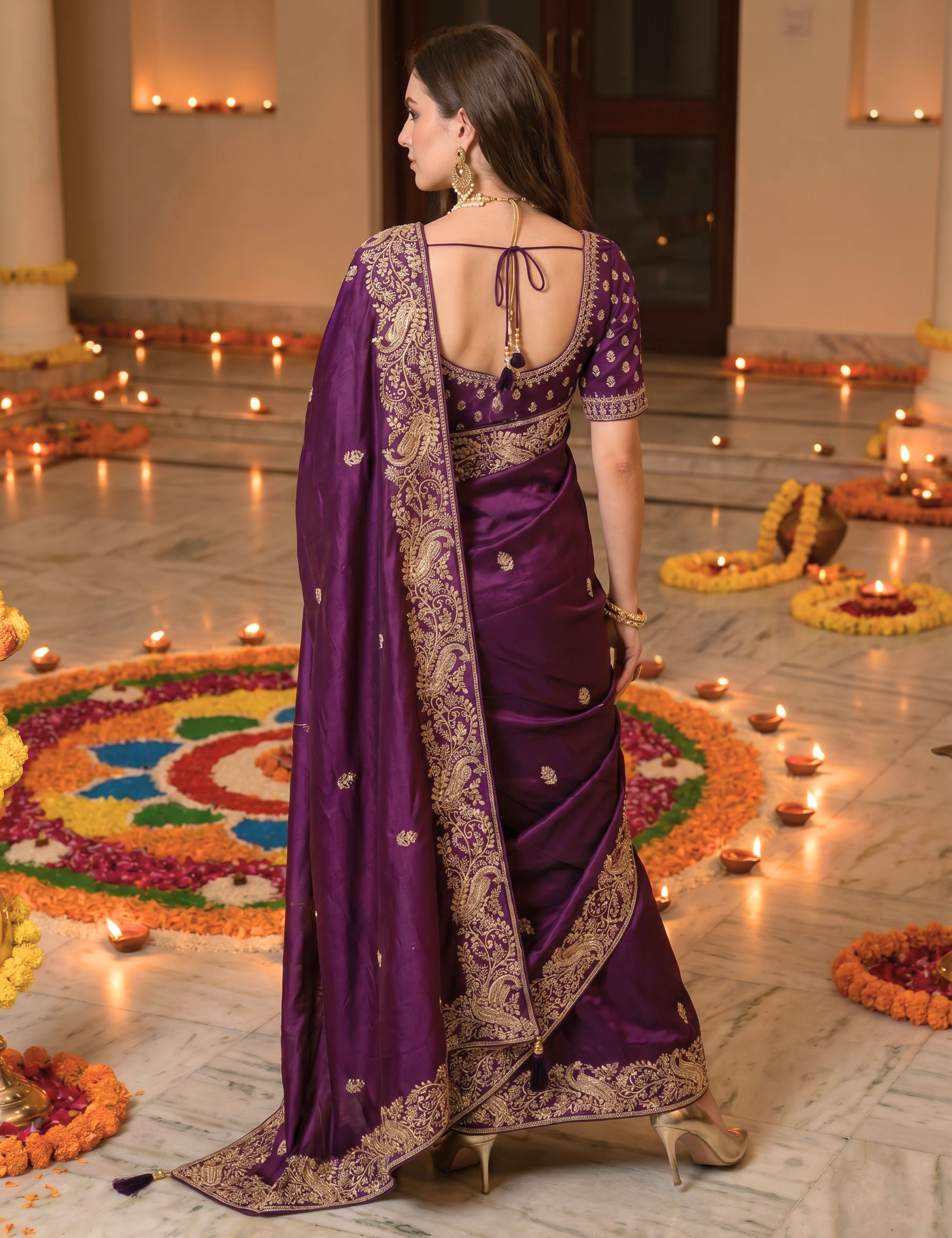 Embroidered Zardozi Crepe Silk Saree