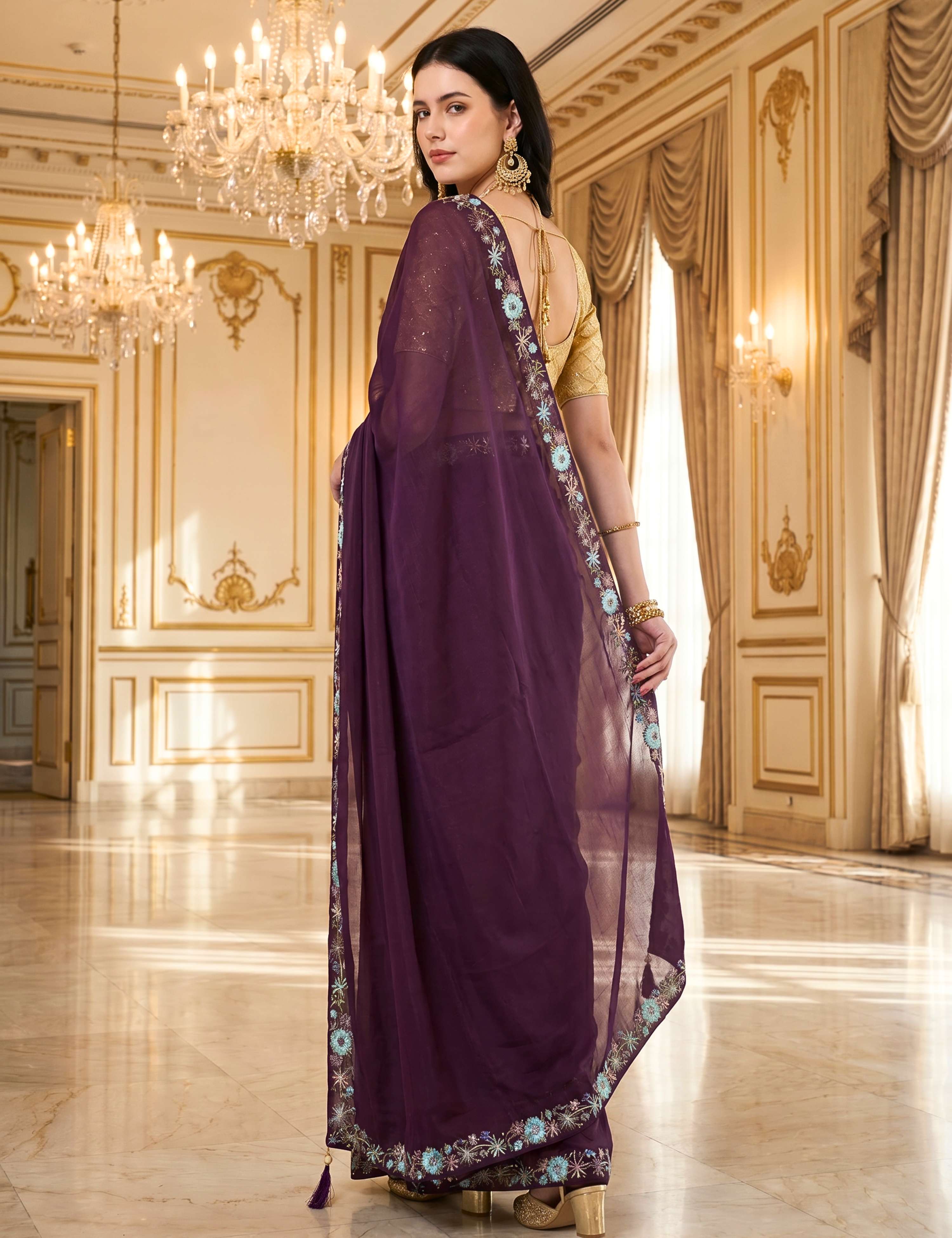 Tissue Georgette Crepe Silk Saree